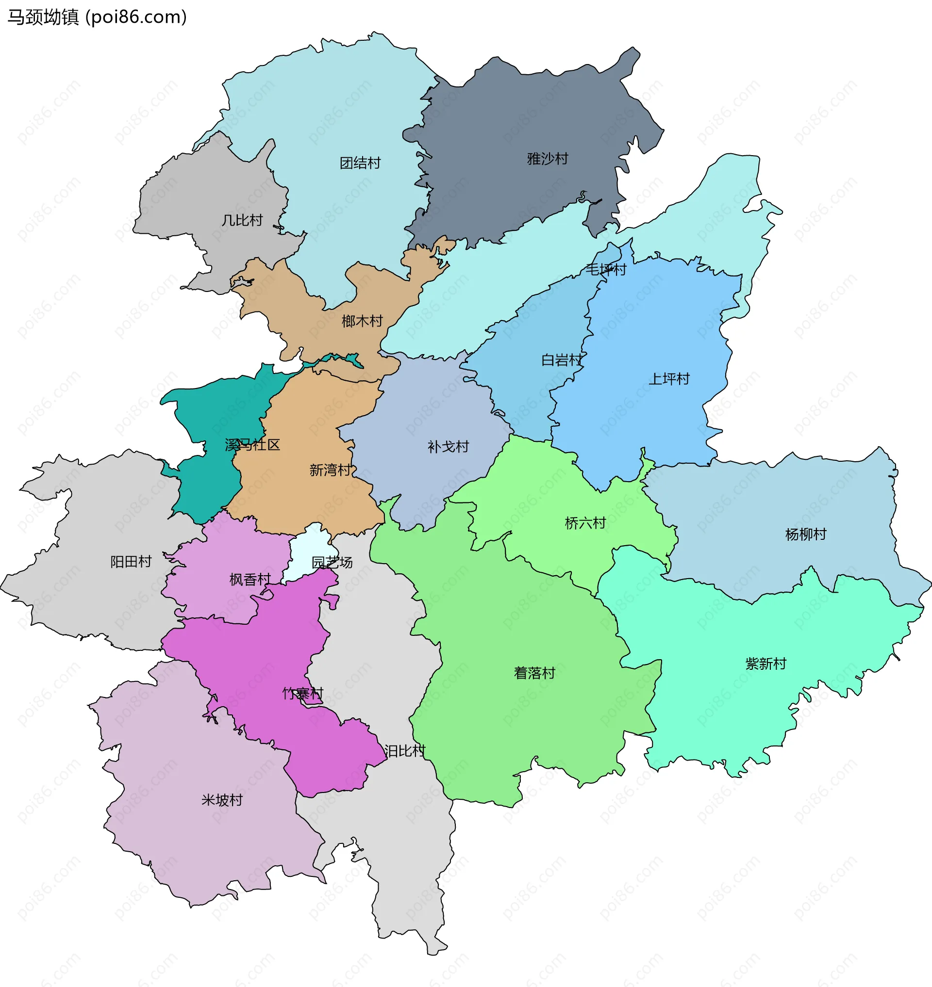 马颈坳镇边界地图(五级行政区划)