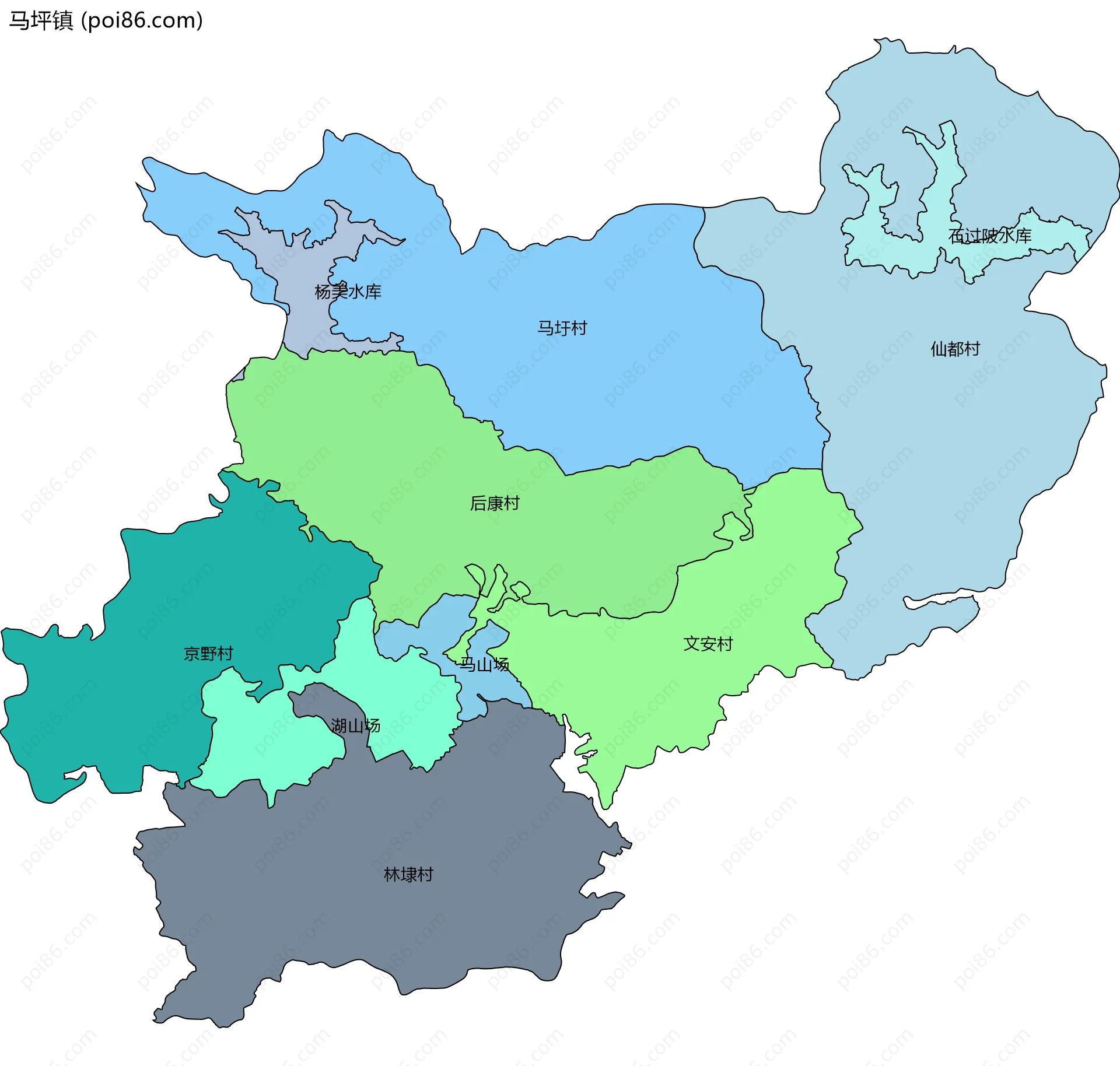 马坪镇边界地图(五级行政区划)