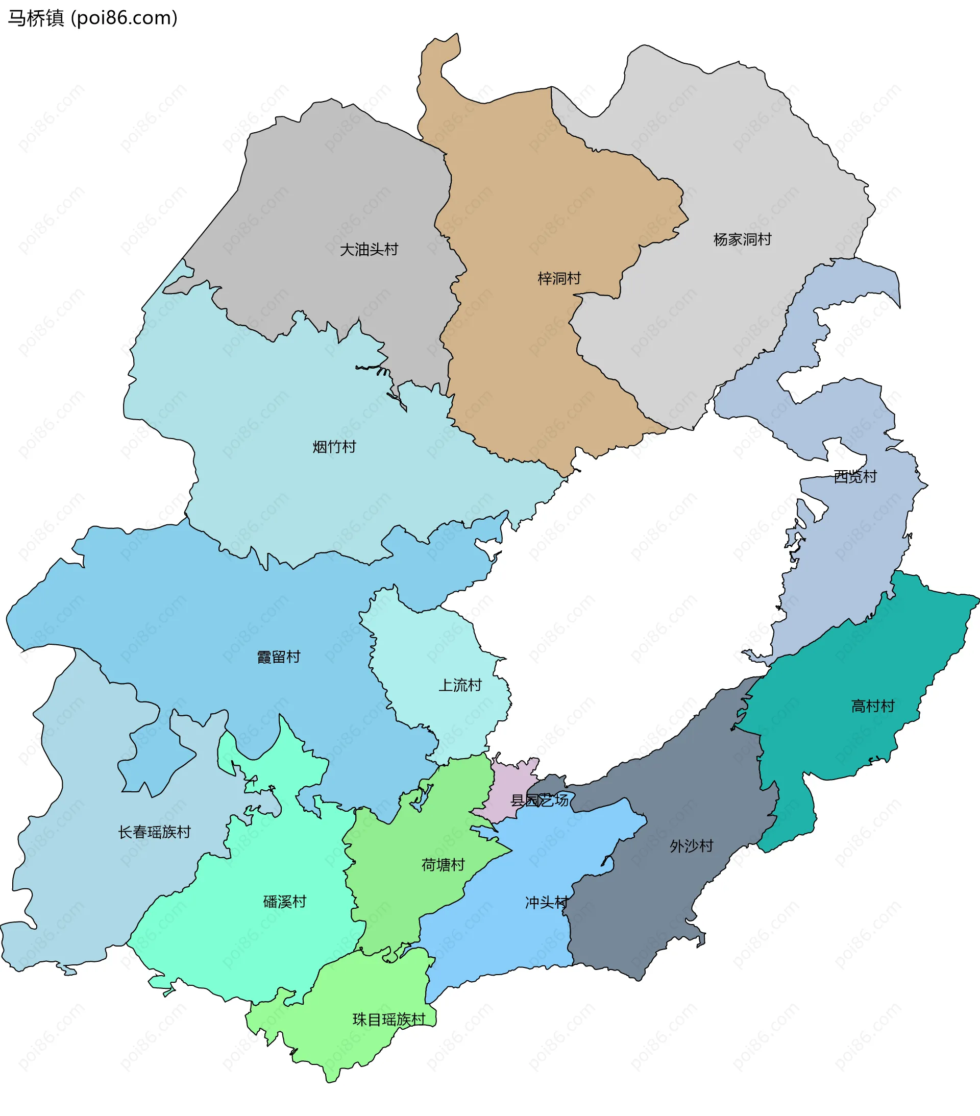 马桥镇边界地图(五级行政区划)