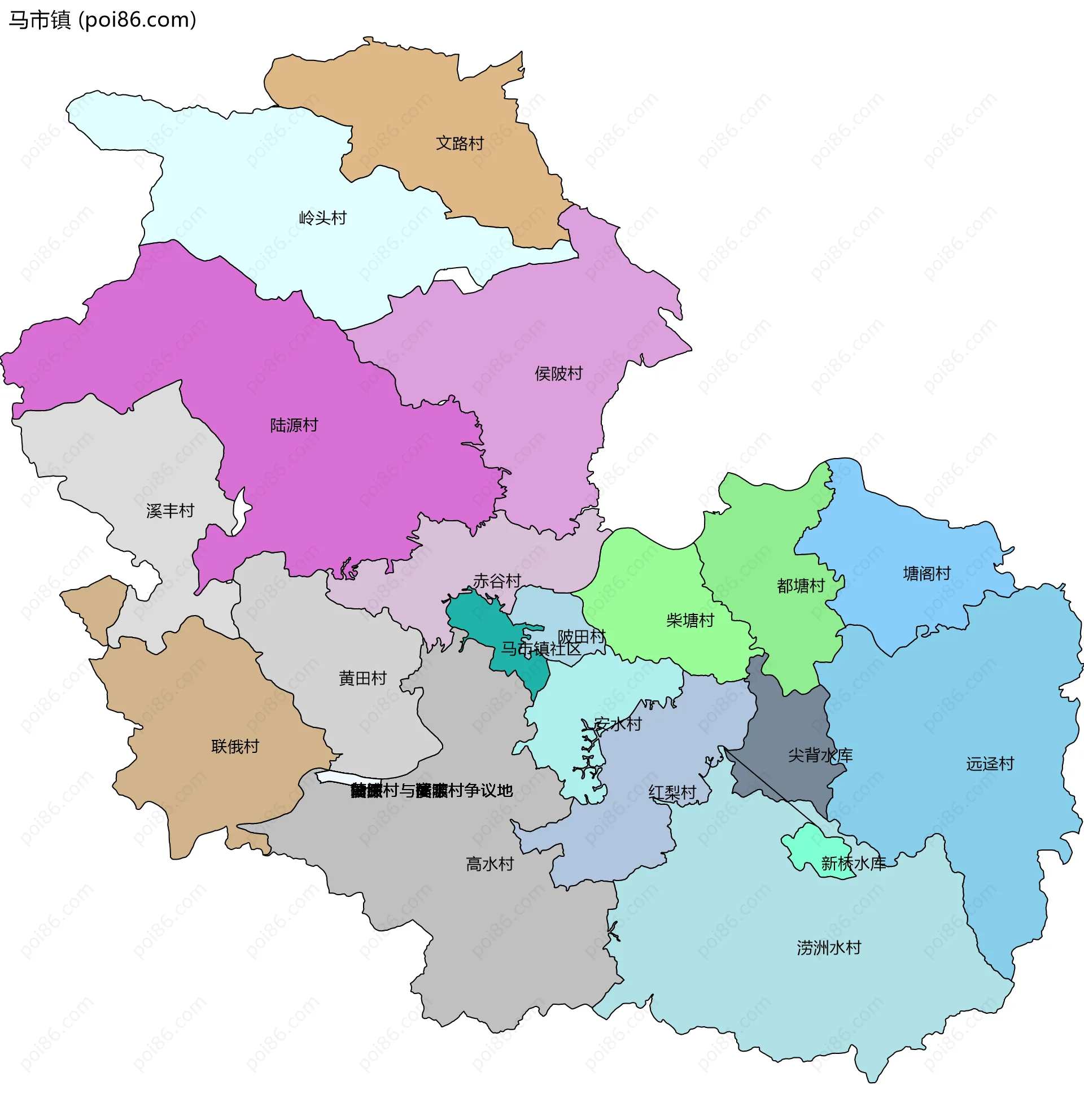 马市镇边界地图(五级行政区划)