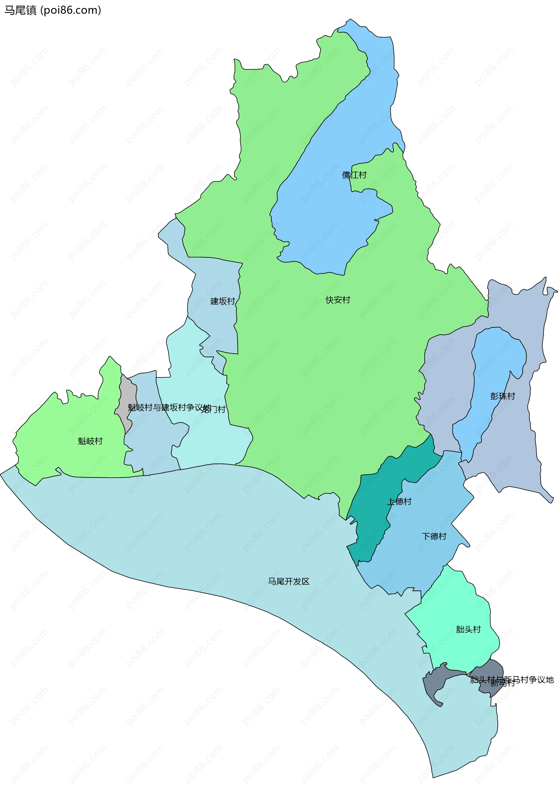 马尾镇边界地图(五级行政区划)