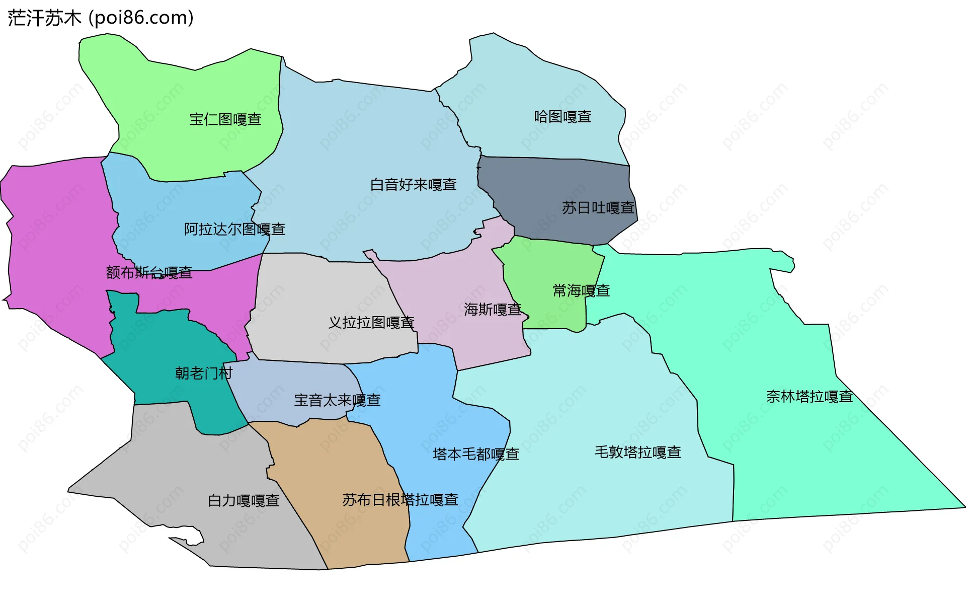 茫汗苏木边界地图(五级行政区划)