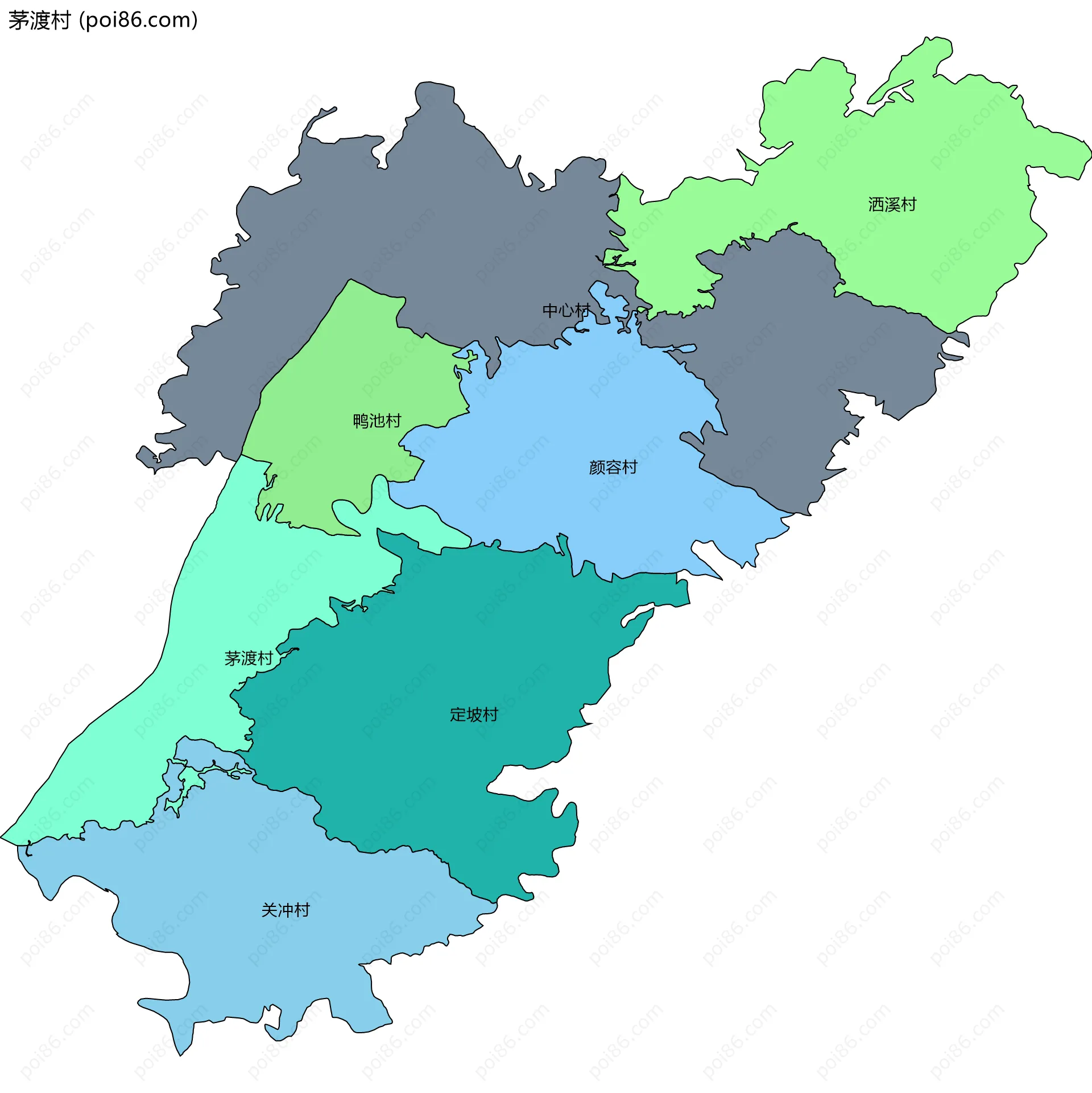 茅渡村边界地图(五级行政区划)