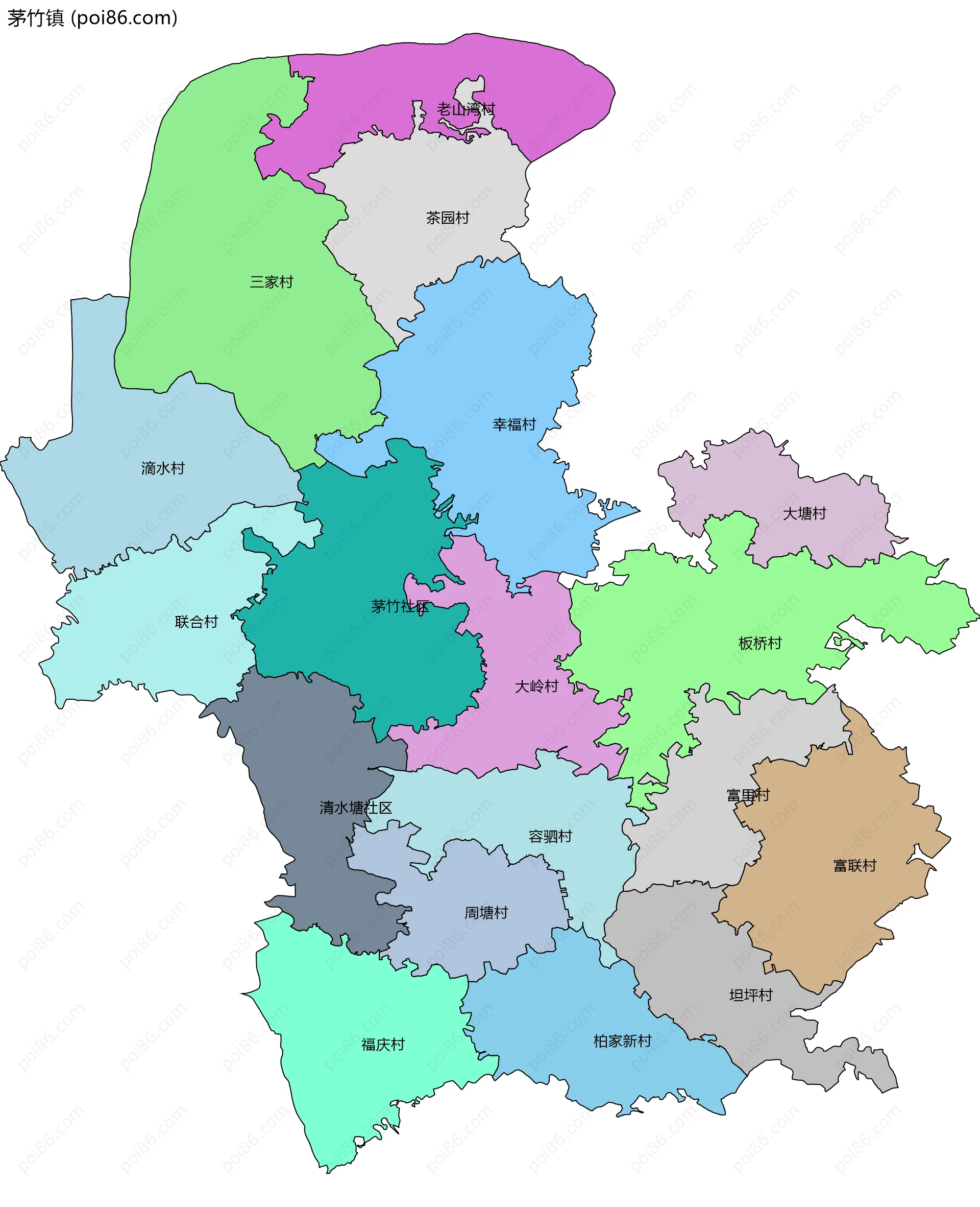 茅竹镇边界地图(五级行政区划)