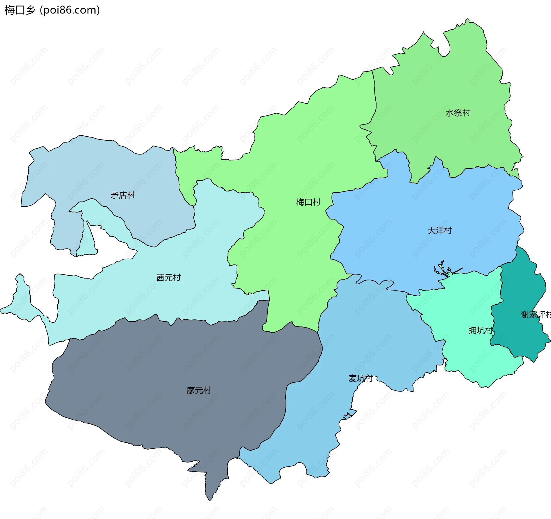 梅口乡边界地图(五级行政区划)