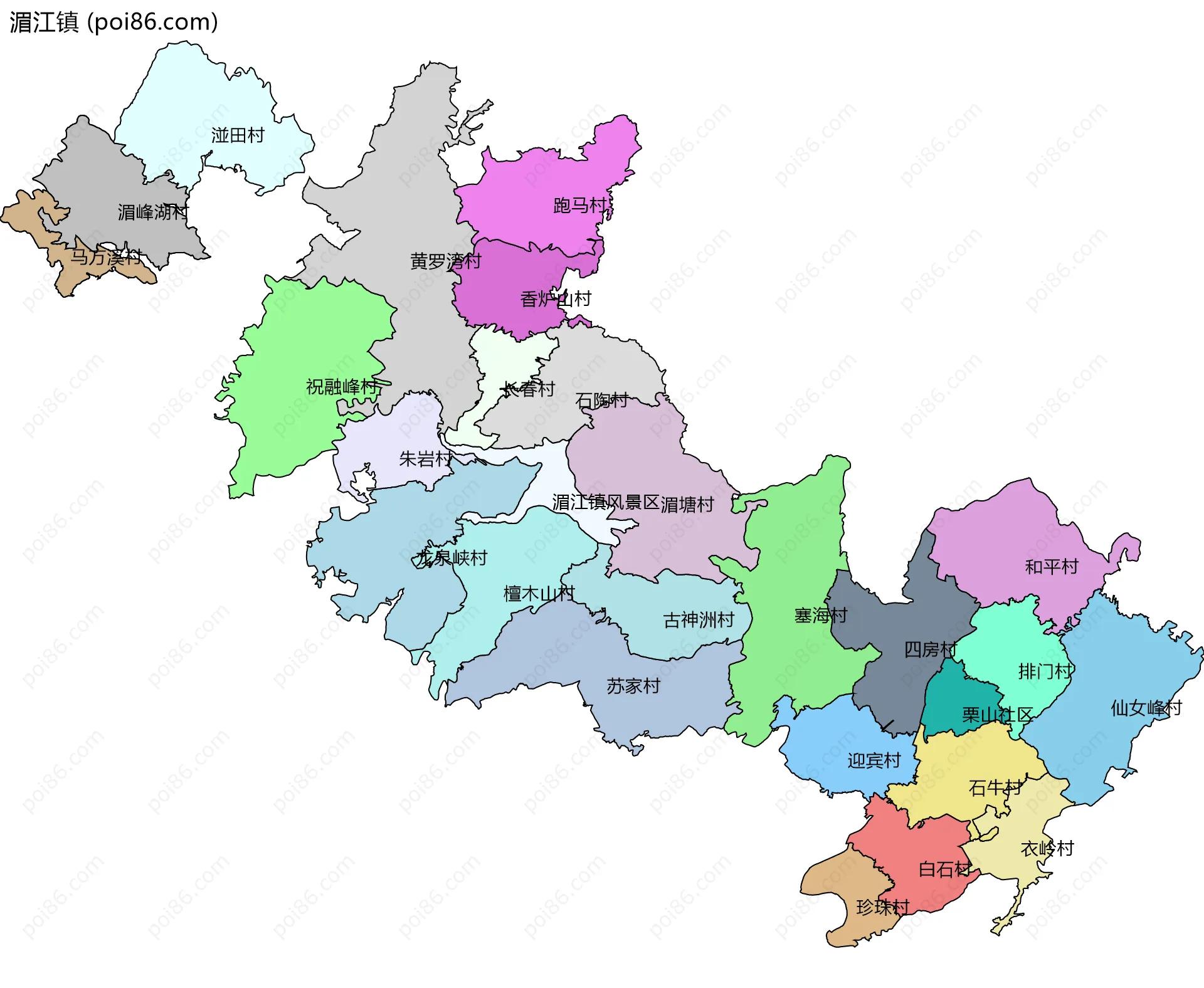 湄江镇边界地图(五级行政区划)