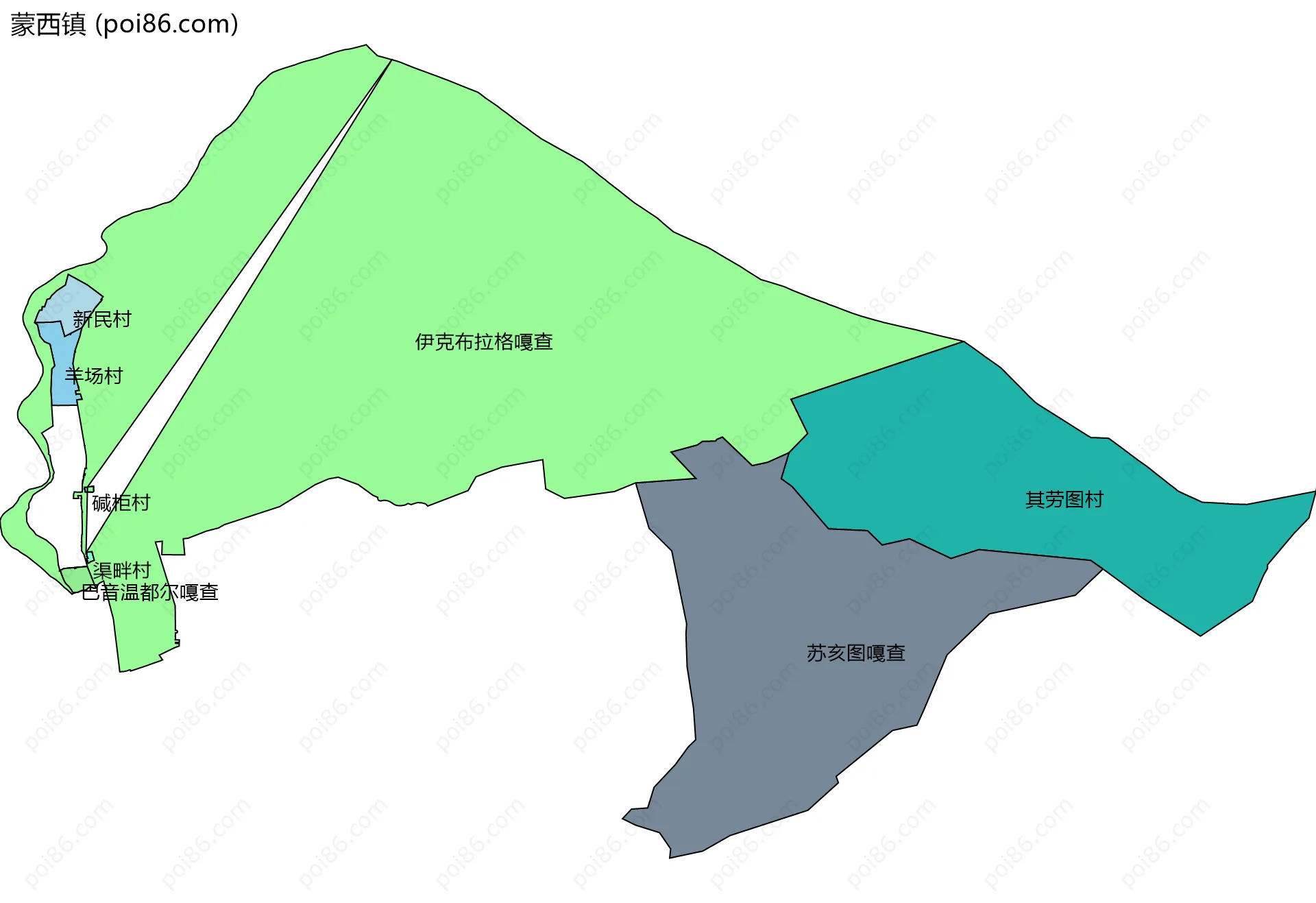 蒙西镇边界地图(五级行政区划)