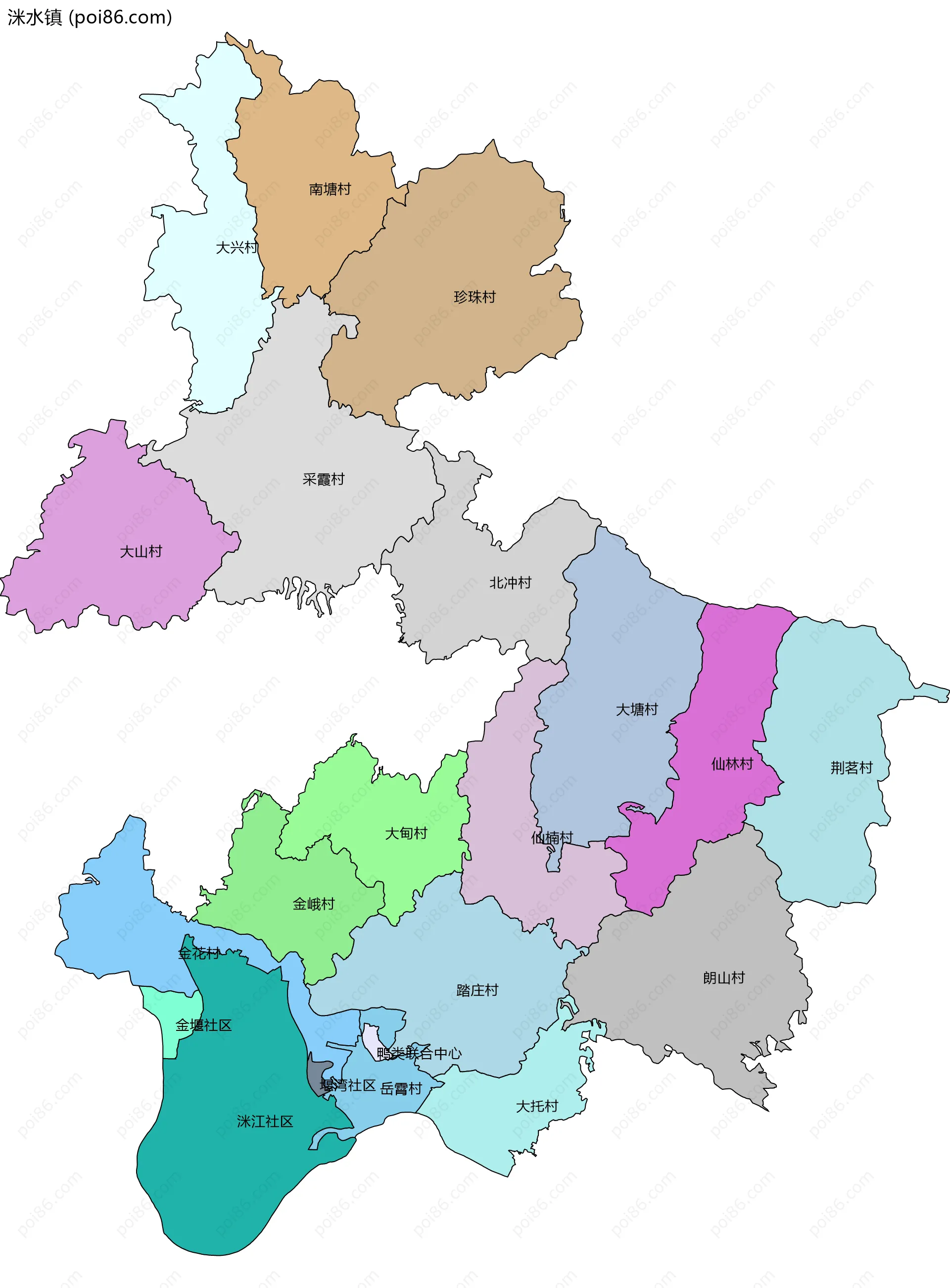 洣水镇边界地图(五级行政区划)