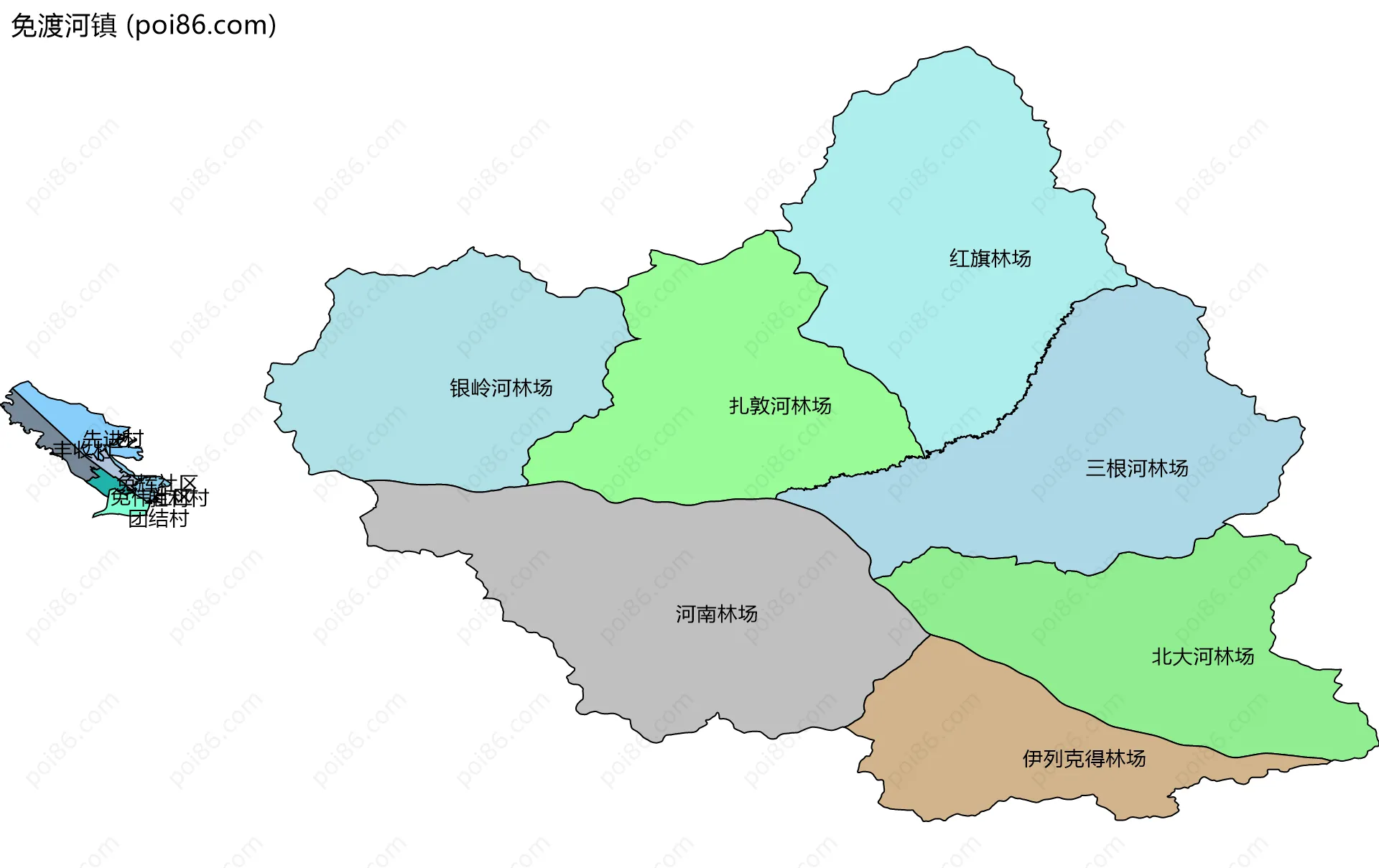 免渡河镇边界地图(五级行政区划)
