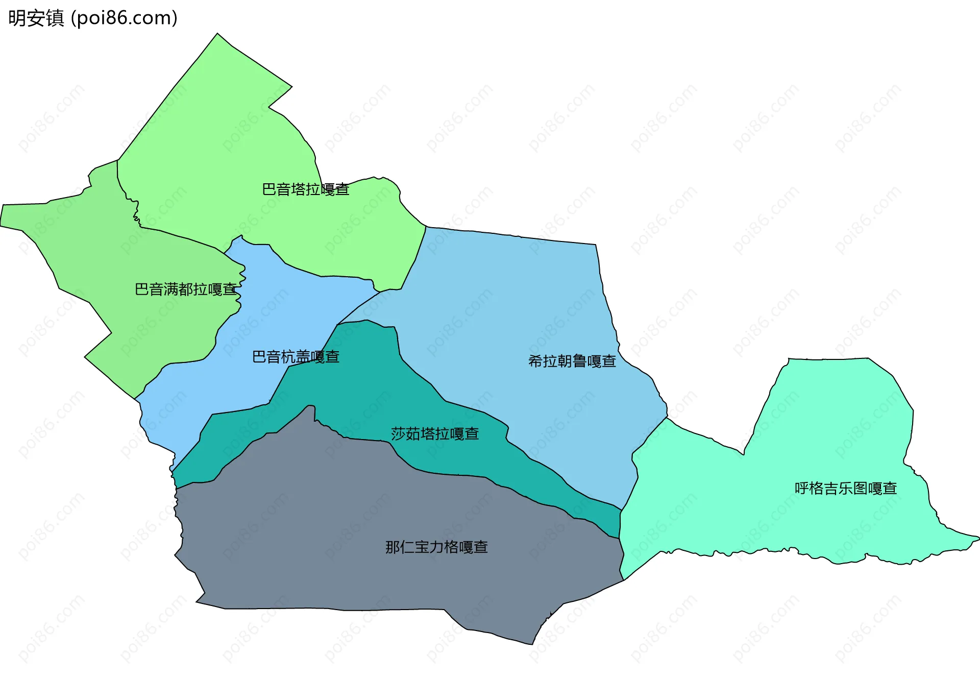 明安镇边界地图(五级行政区划)