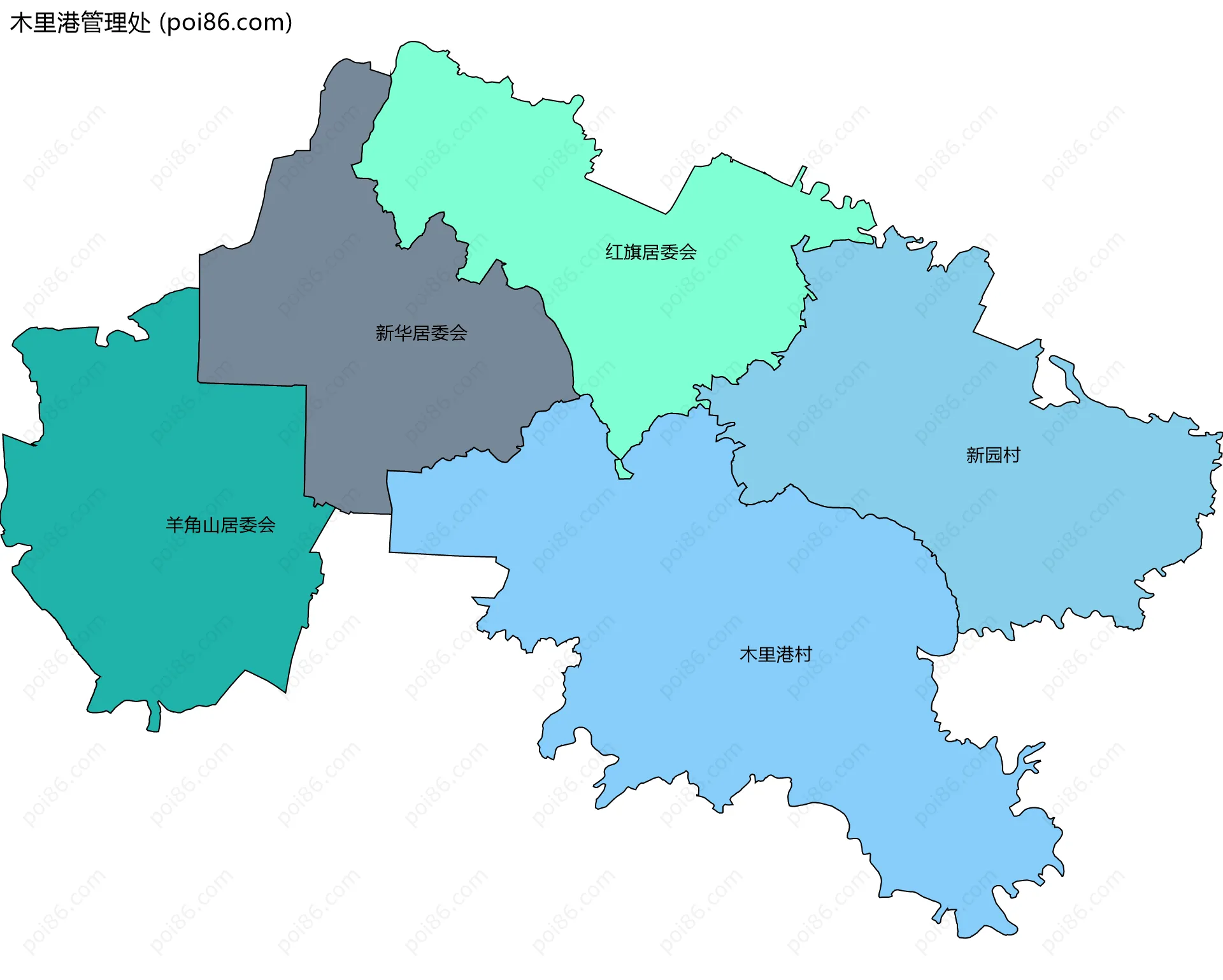 木里港管理处边界地图(五级行政区划)