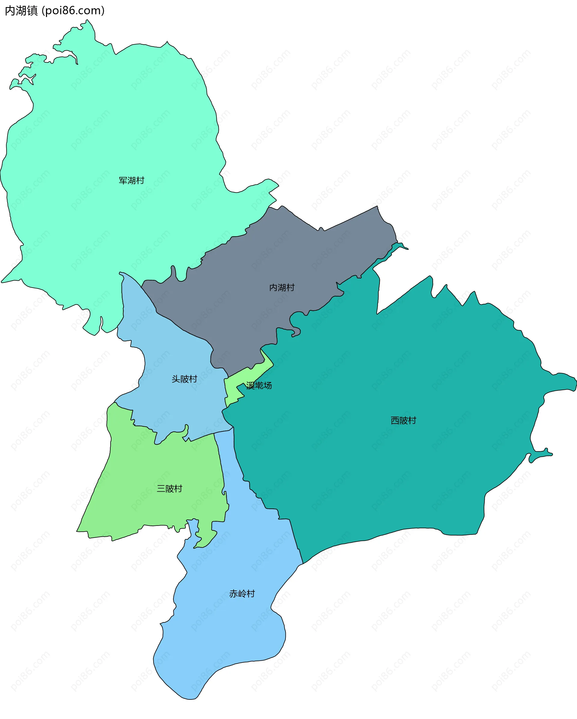 内湖镇边界地图(五级行政区划)