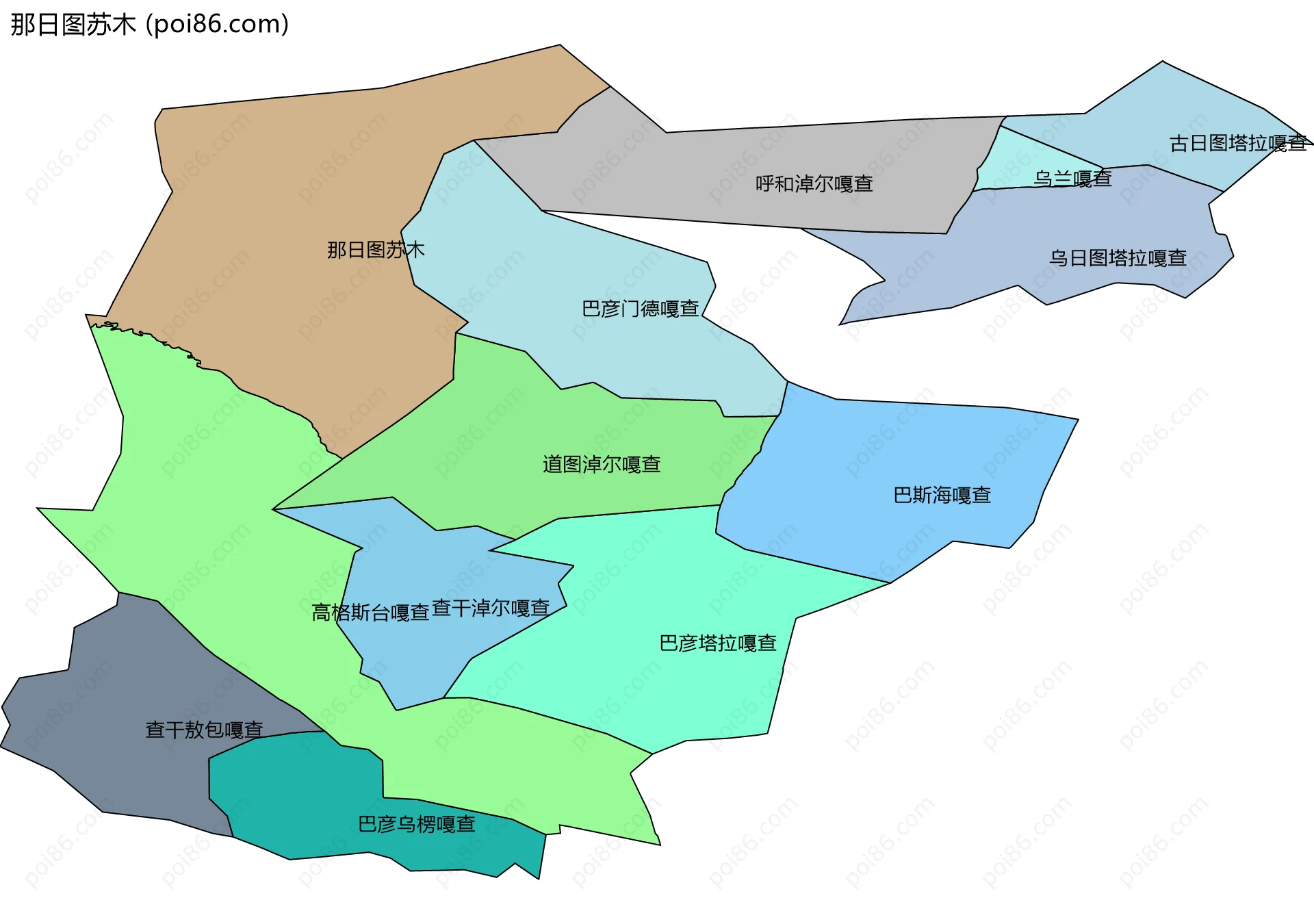 那日图苏木边界地图(五级行政区划)