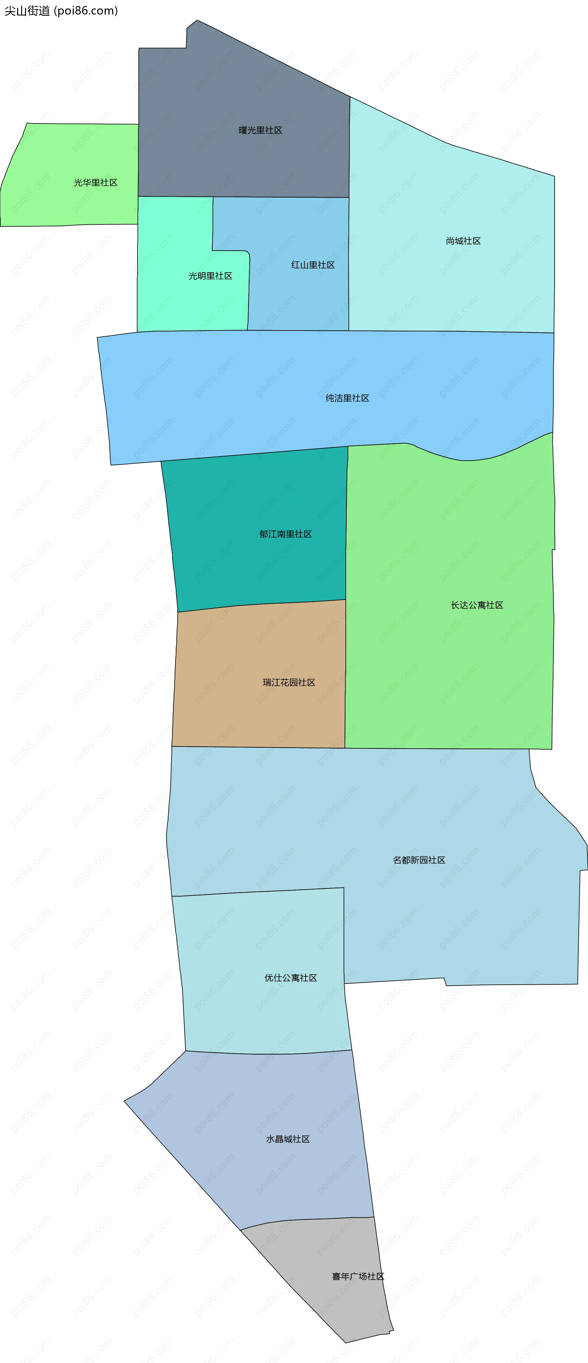 尖山街道边界地图(五级行政区划)
