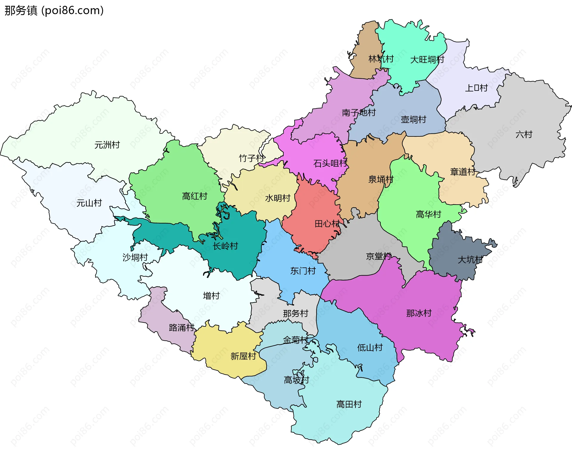 那务镇边界地图(五级行政区划)