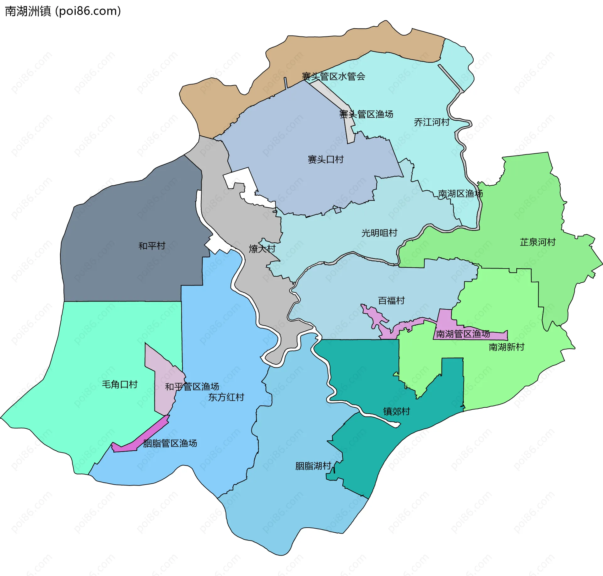 南湖洲镇边界地图(五级行政区划)