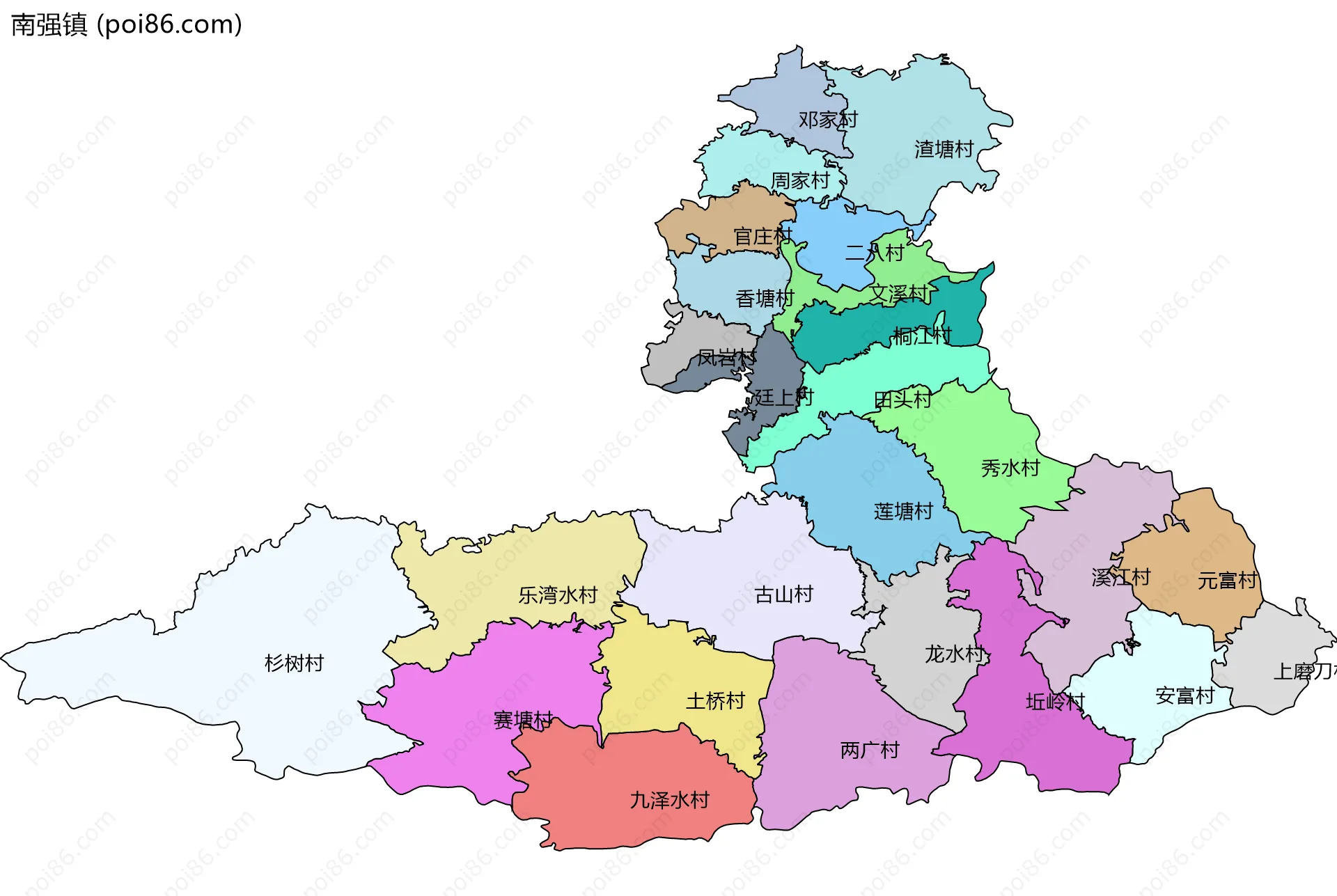 南强镇边界地图(五级行政区划)
