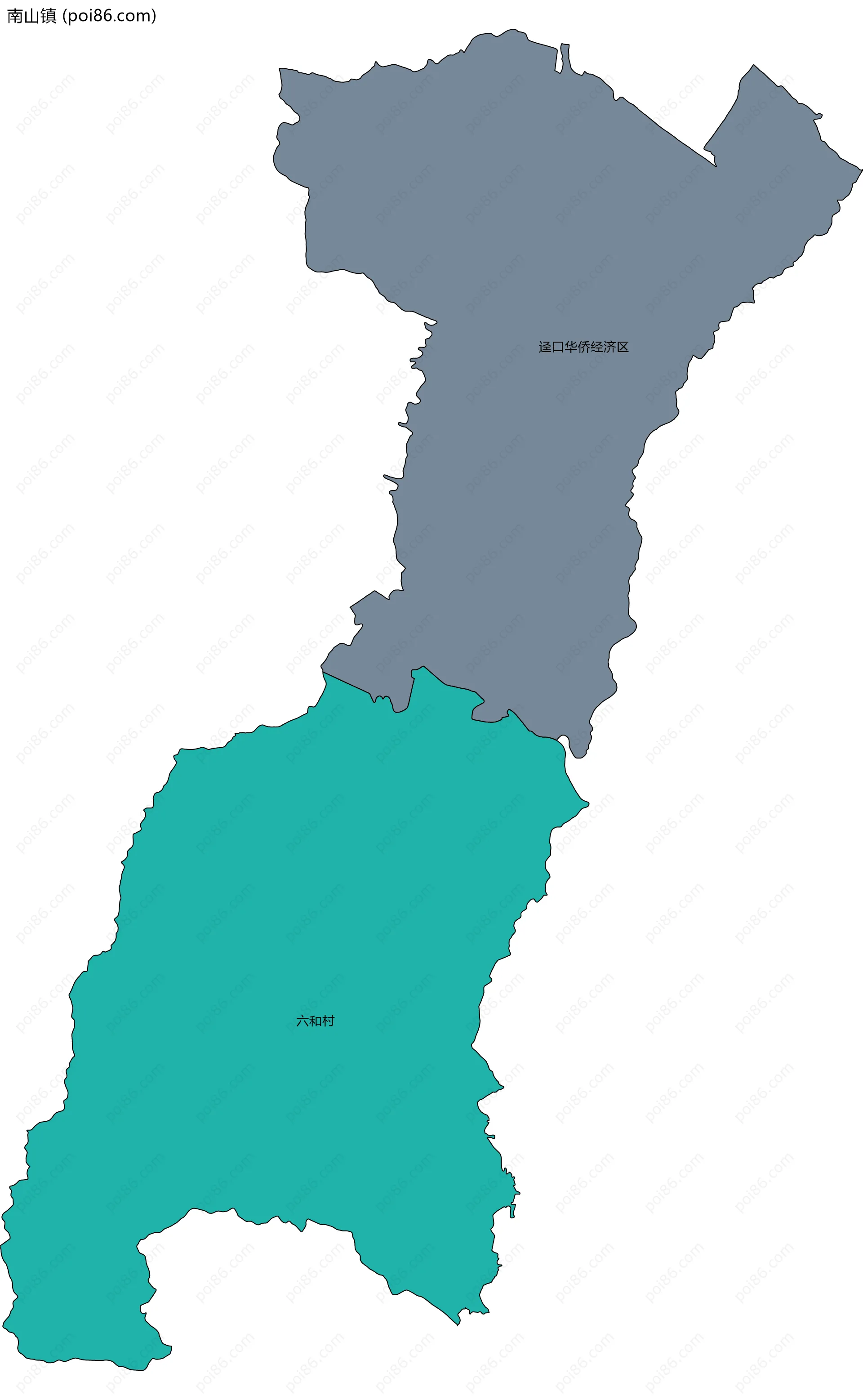 南山镇边界地图(五级行政区划)