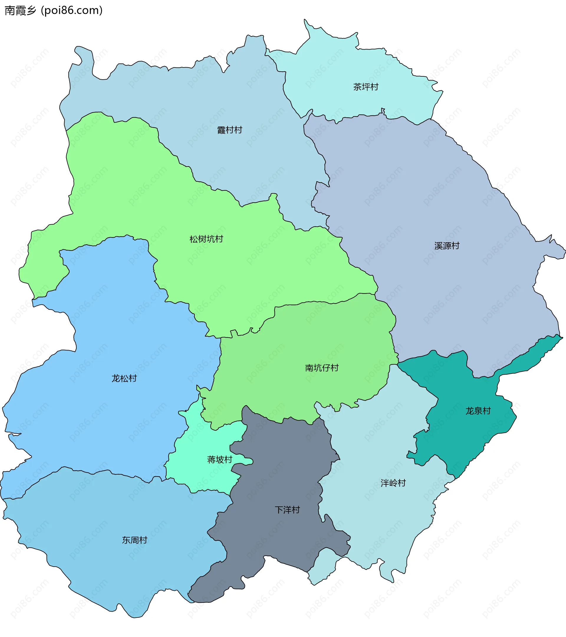 南霞乡边界地图(五级行政区划)