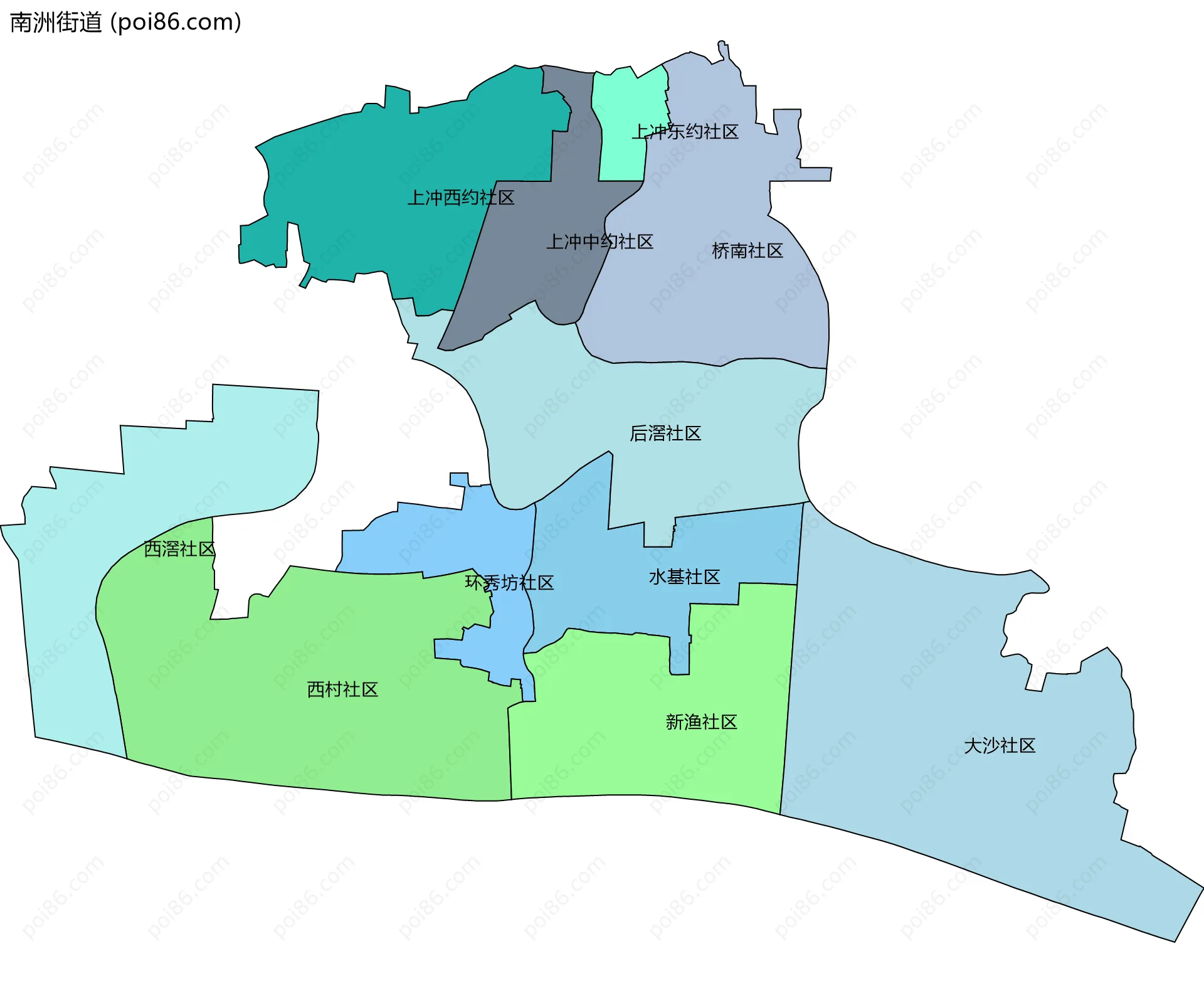 南洲街道边界地图(五级行政区划)