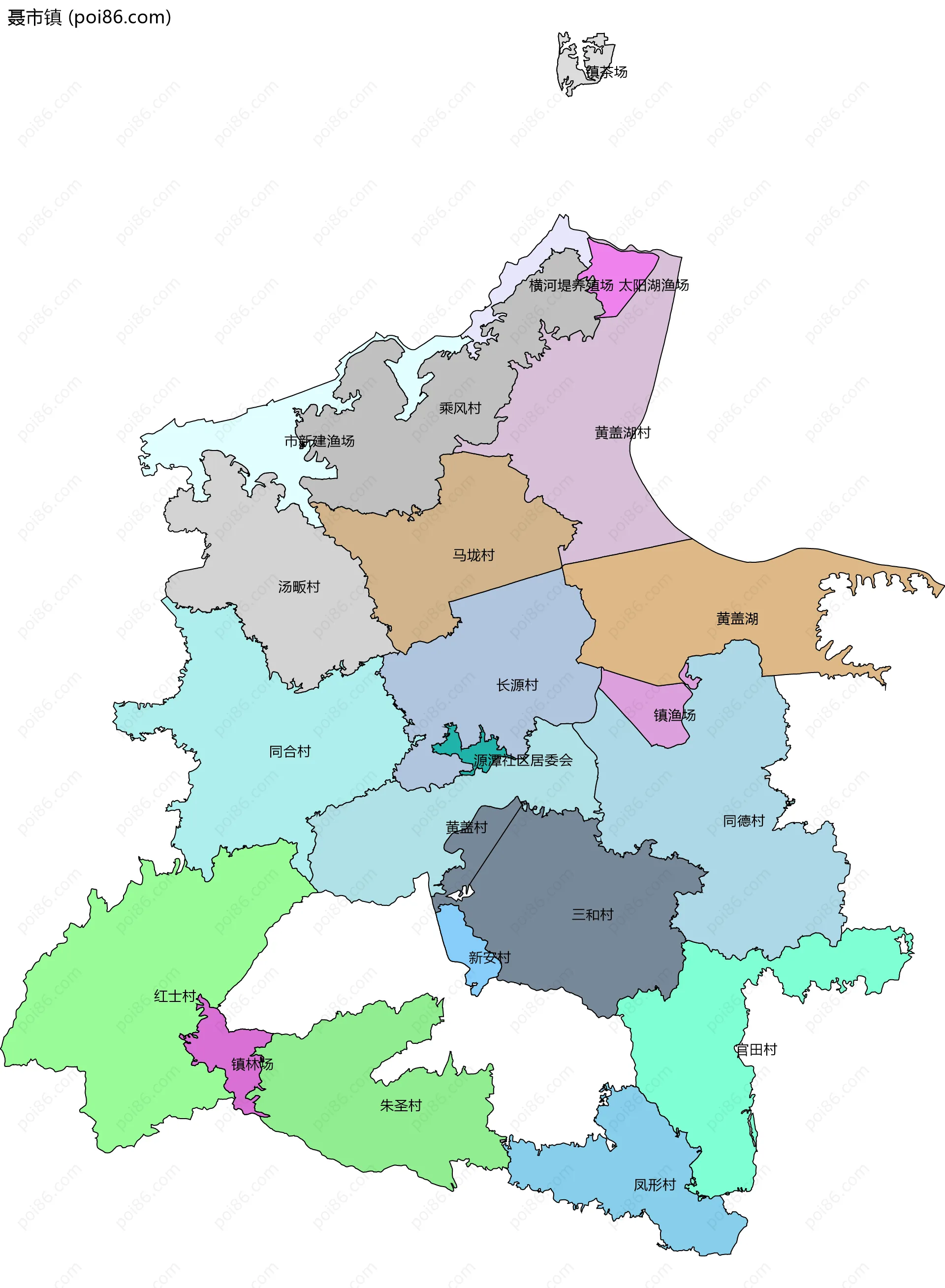 聂市镇边界地图(五级行政区划)