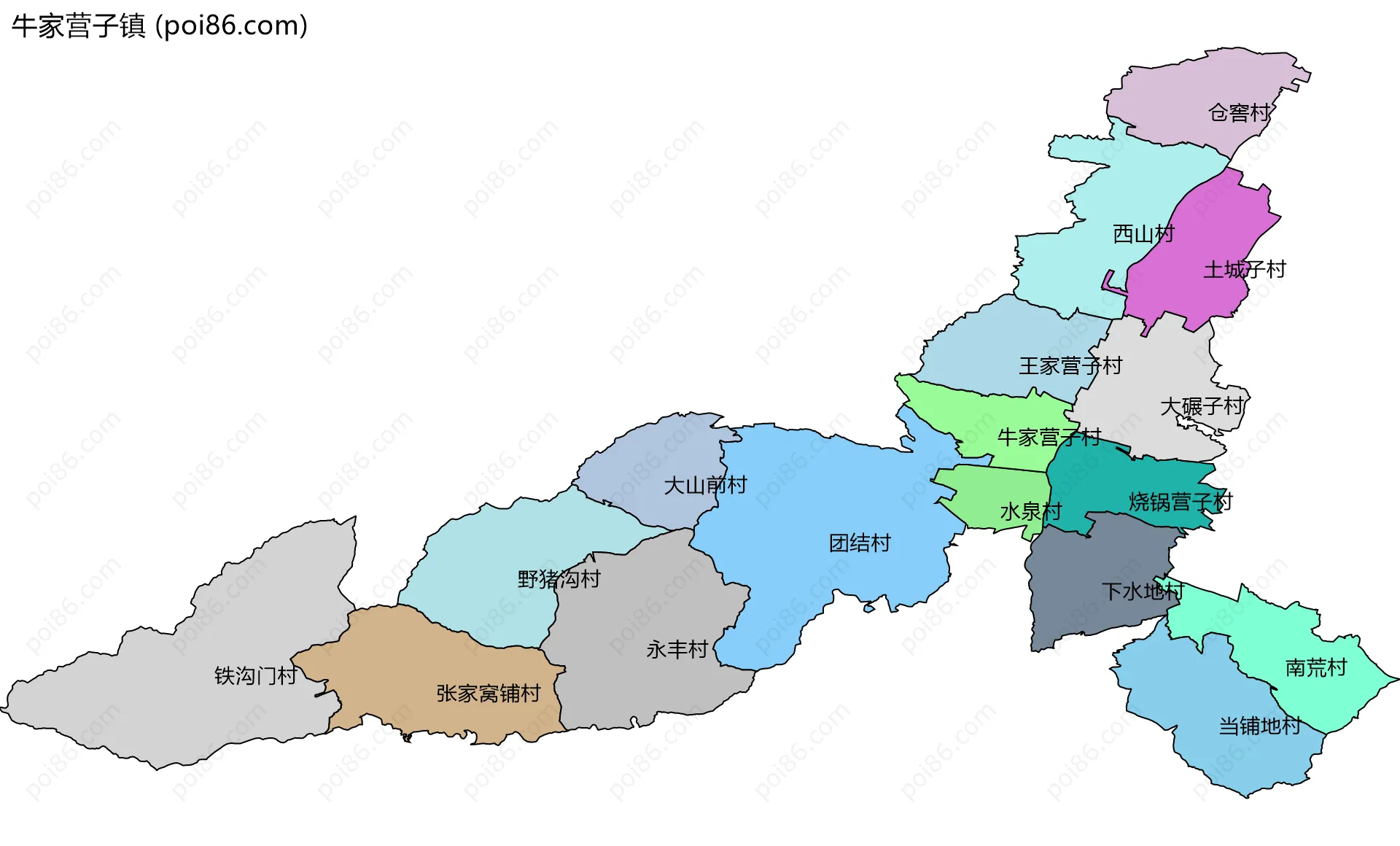 牛家营子镇边界地图(五级行政区划)