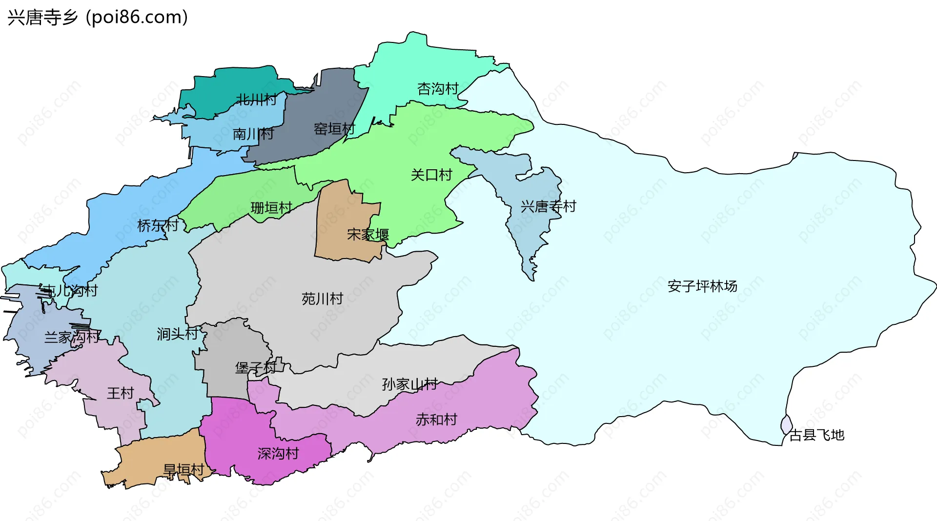 兴唐寺乡边界地图(五级行政区划)