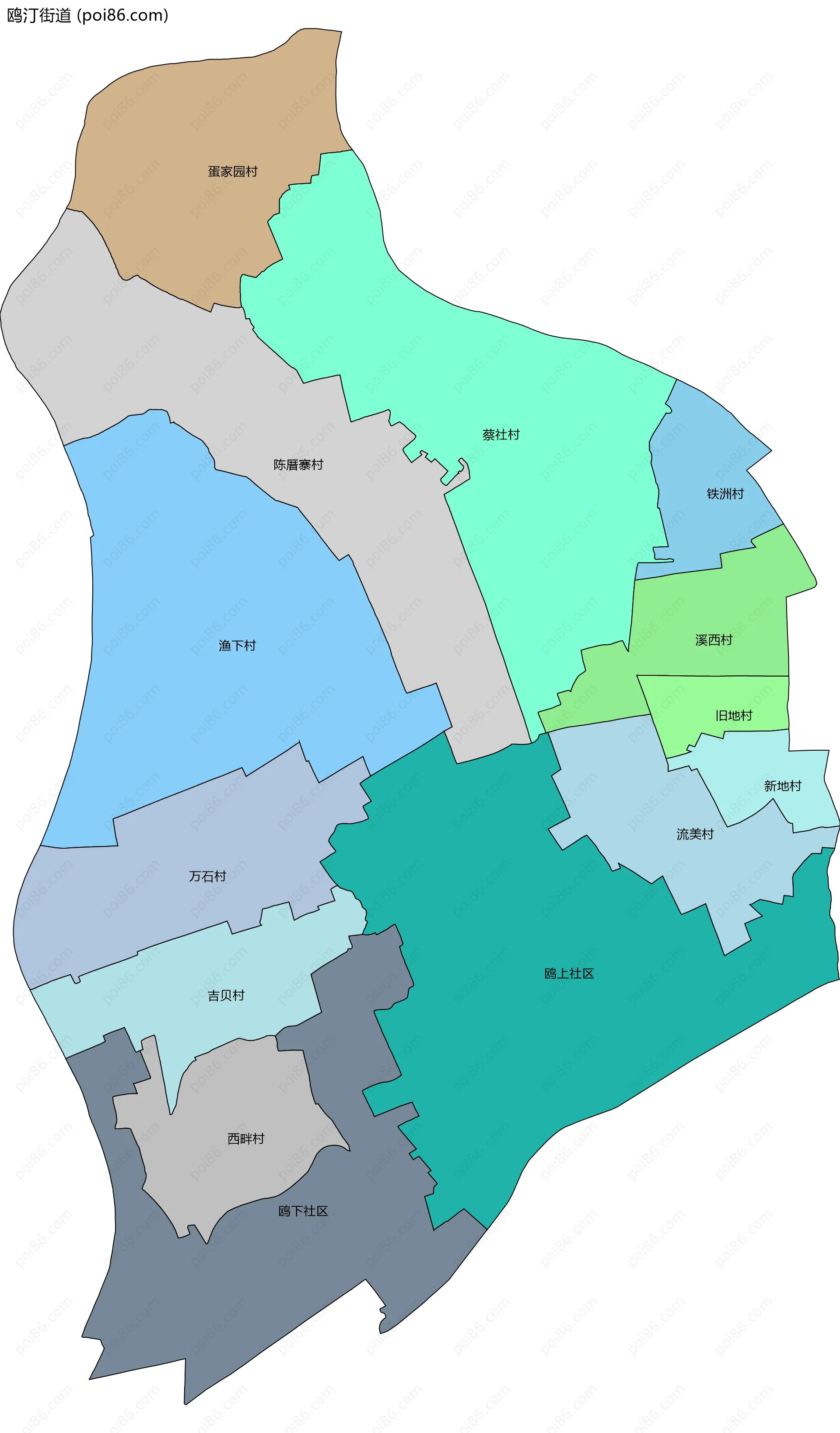 鸥汀街道边界地图(五级行政区划)