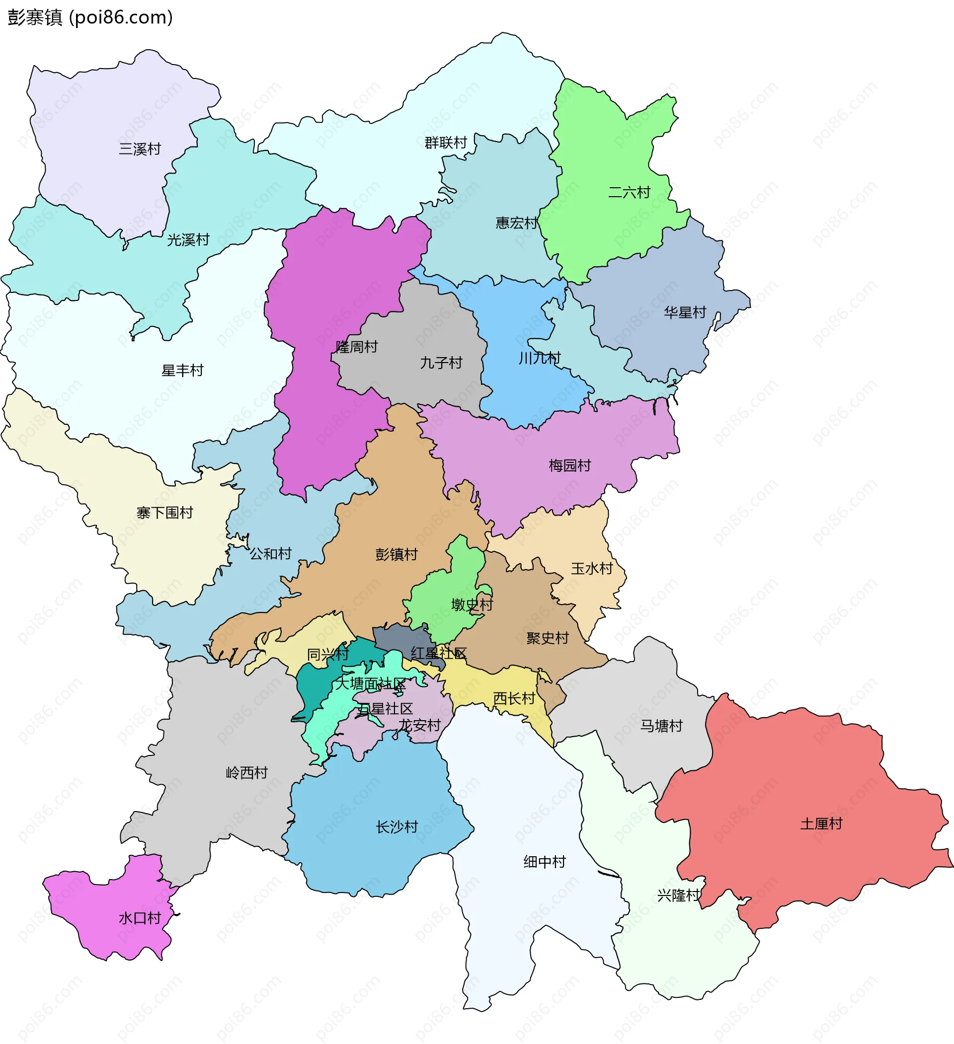 彭寨镇边界地图(五级行政区划)