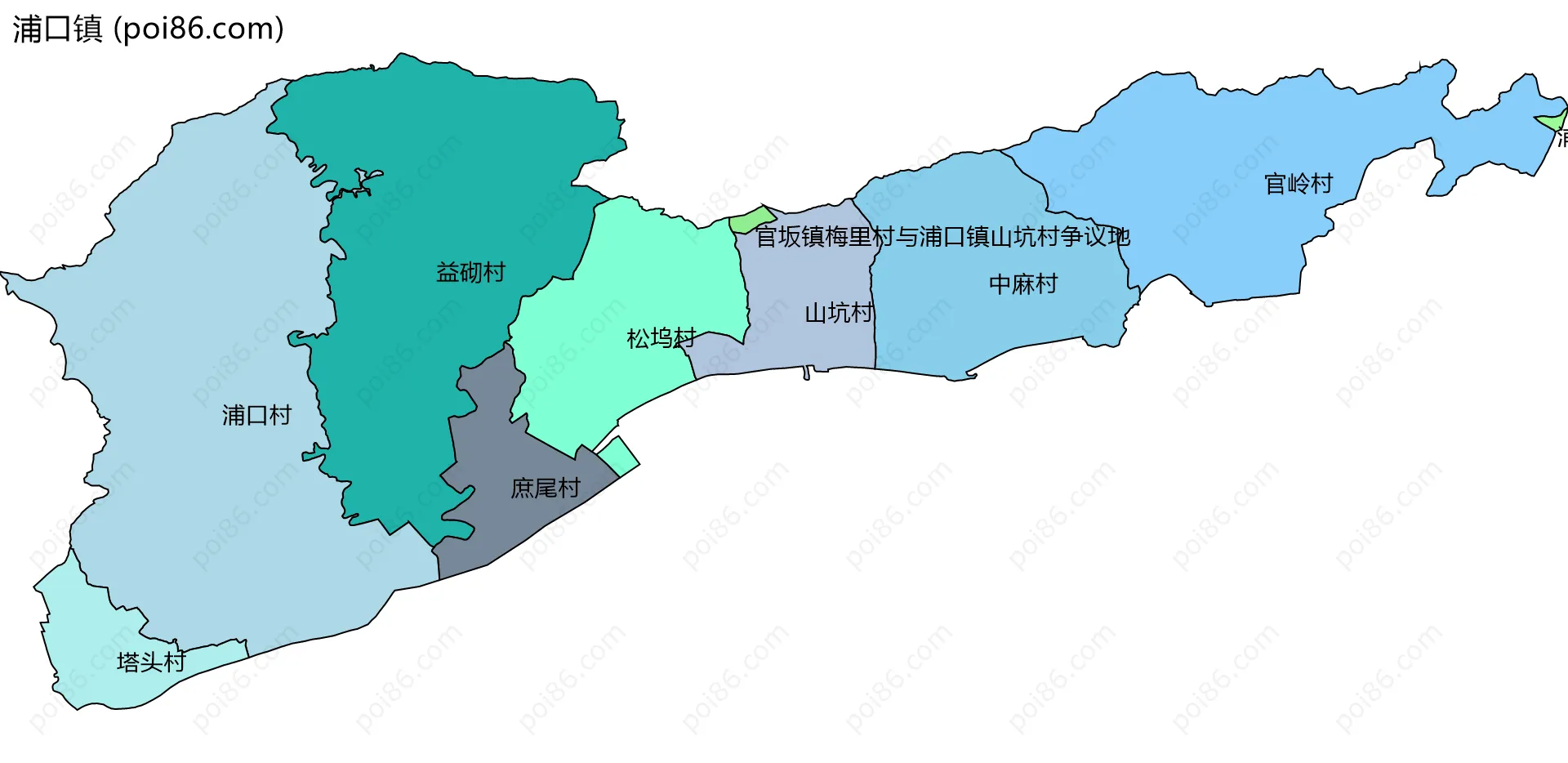 浦口镇边界地图(五级行政区划)