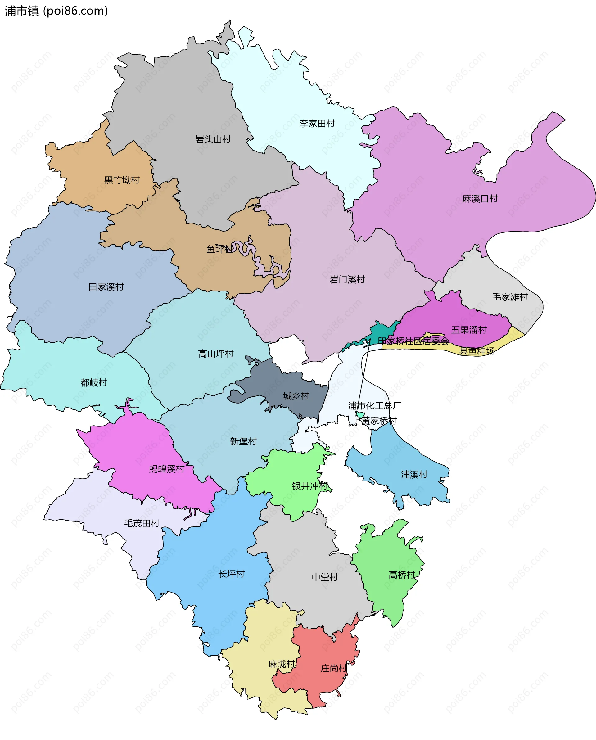 浦市镇边界地图(五级行政区划)