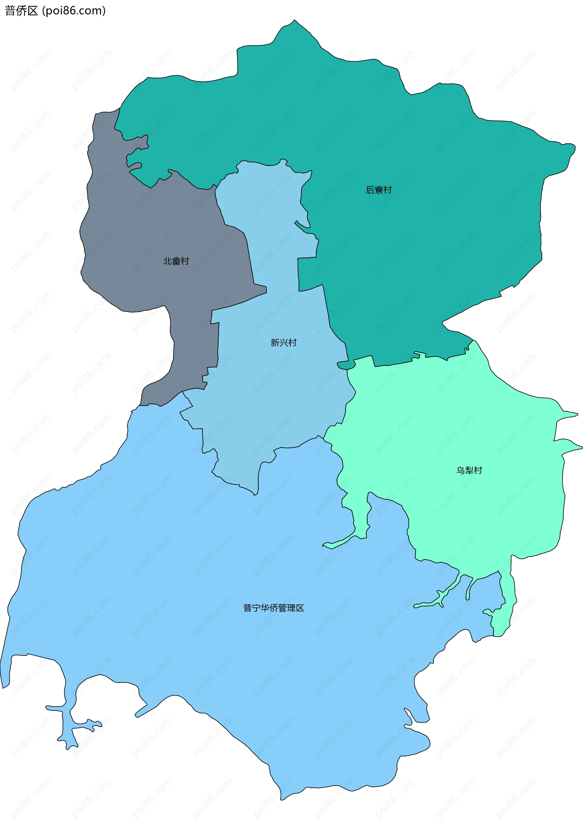 普侨区边界地图(五级行政区划)
