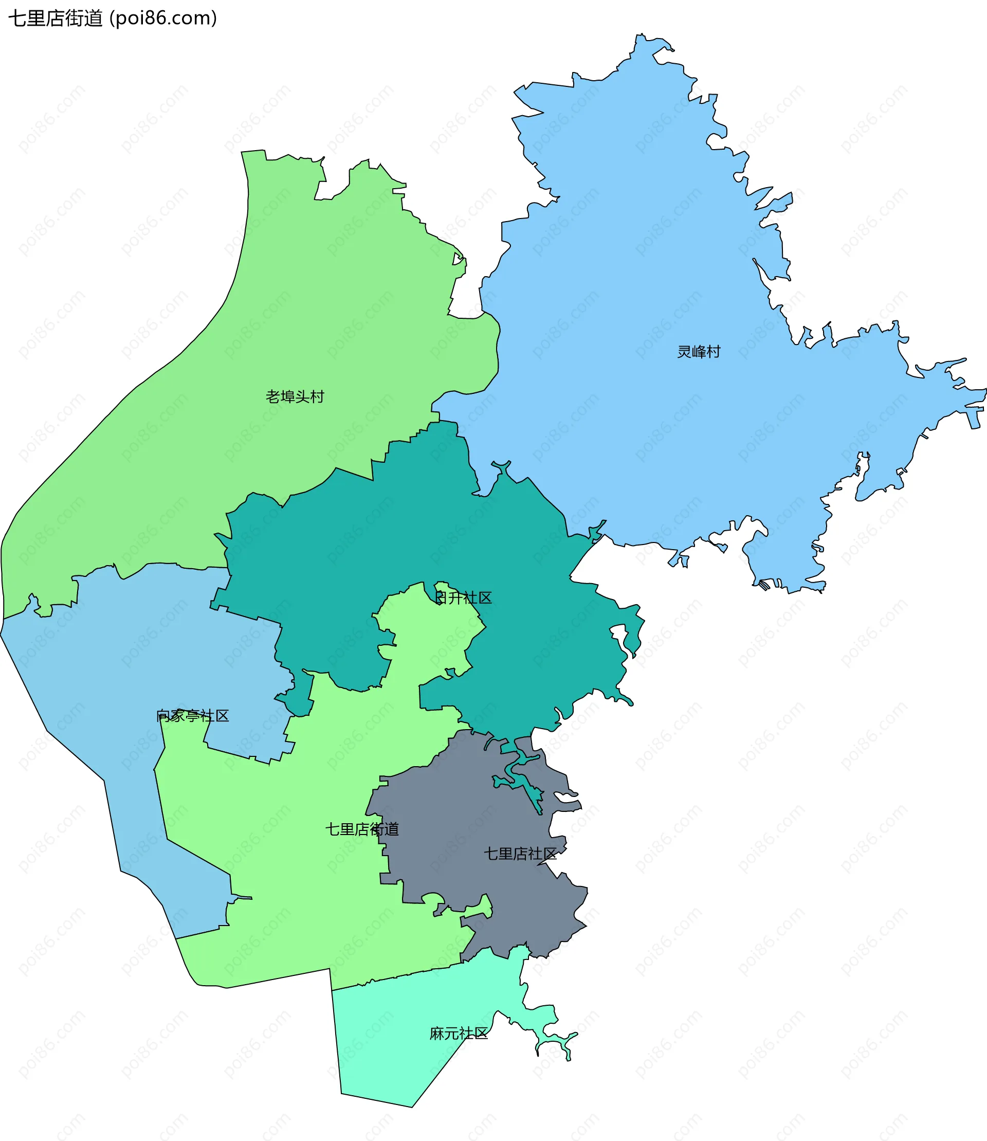 七里店街道边界地图(五级行政区划)