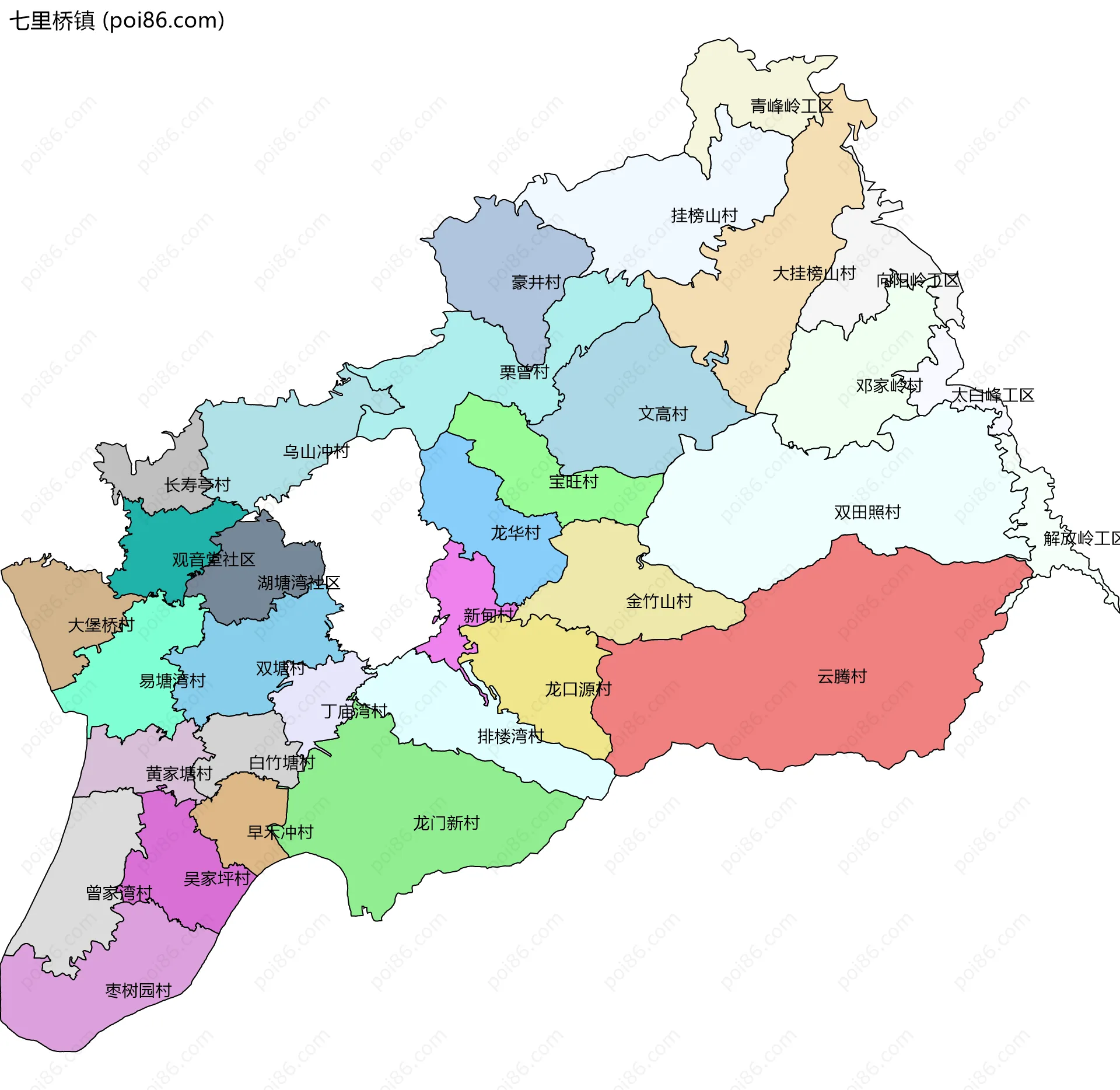 七里桥镇边界地图(五级行政区划)