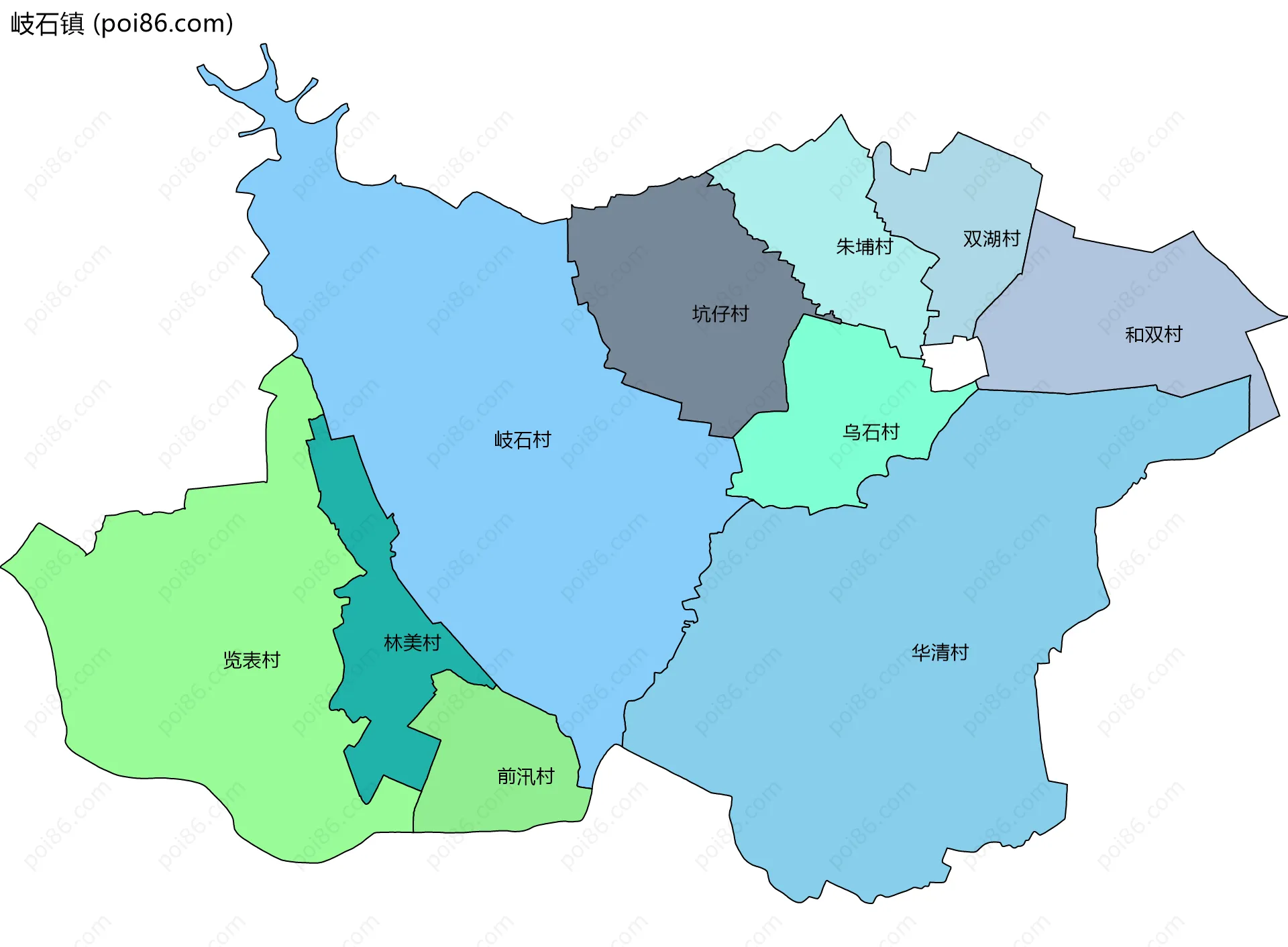 岐石镇边界地图(五级行政区划)