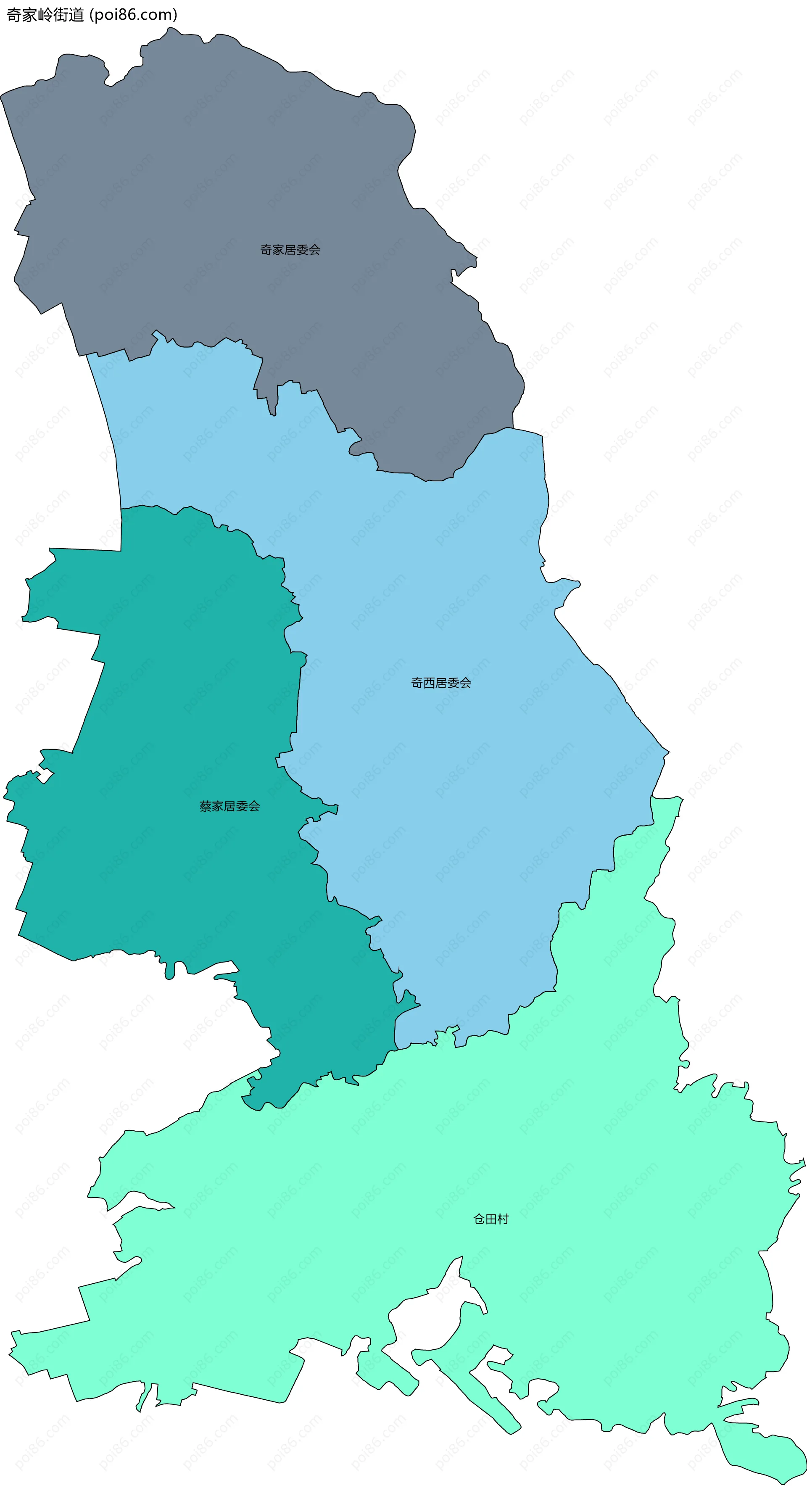 奇家岭街道边界地图(五级行政区划)