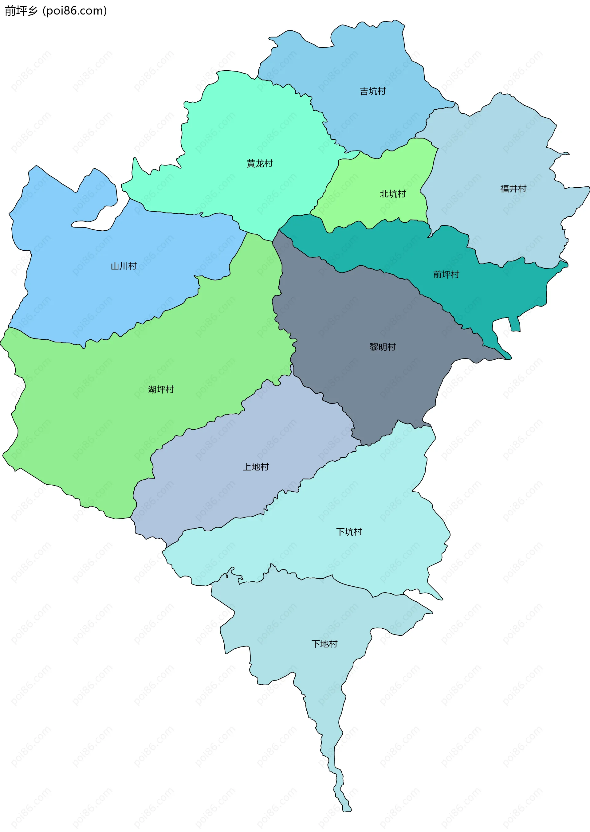 前坪乡边界地图(五级行政区划)