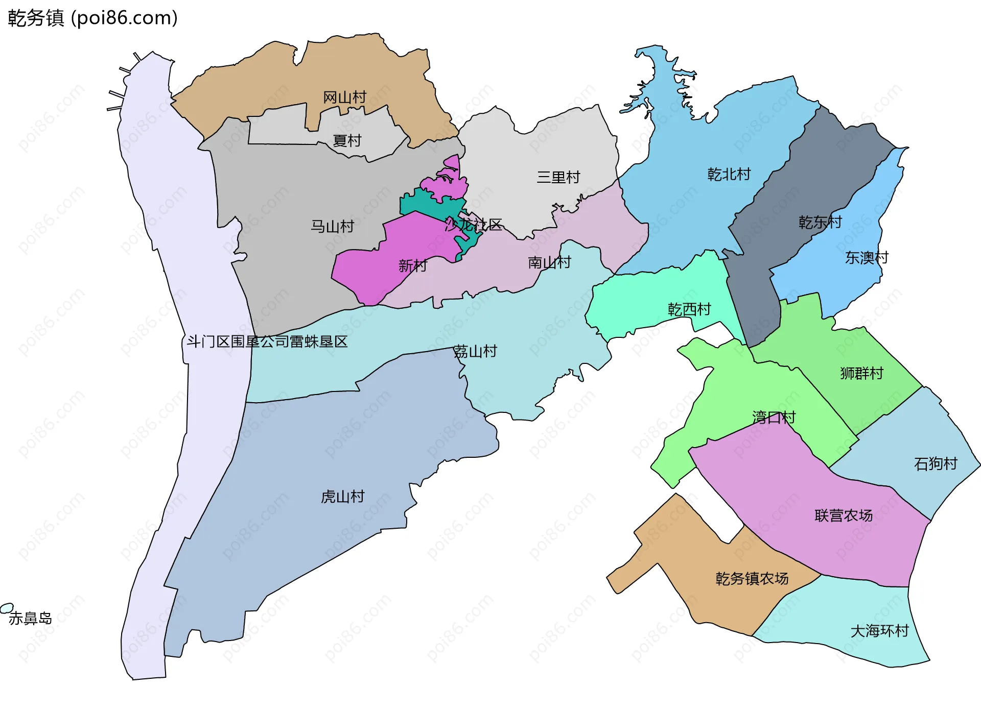 乾务镇边界地图(五级行政区划)