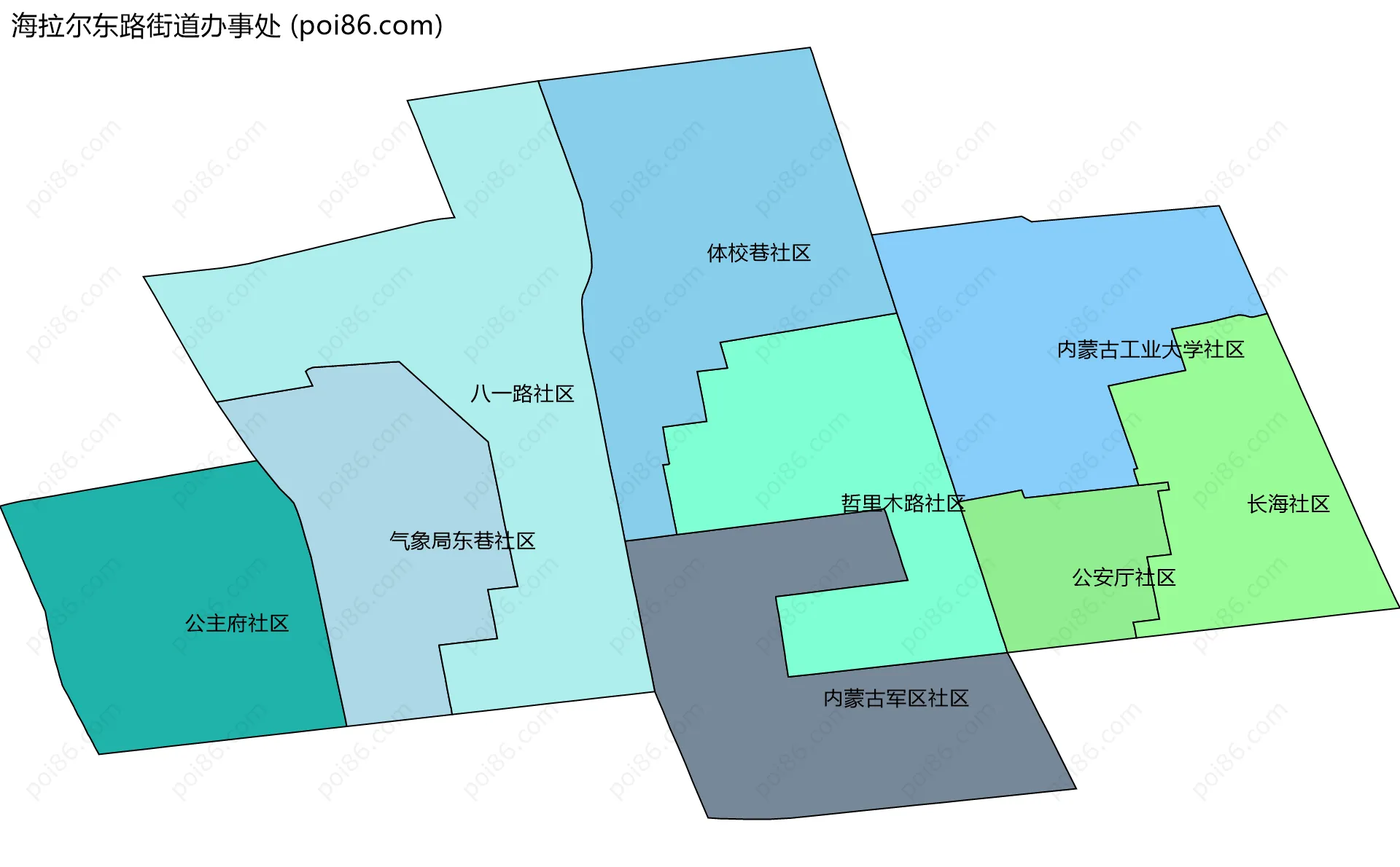 海拉尔东路街道办事处边界地图(五级行政区划)