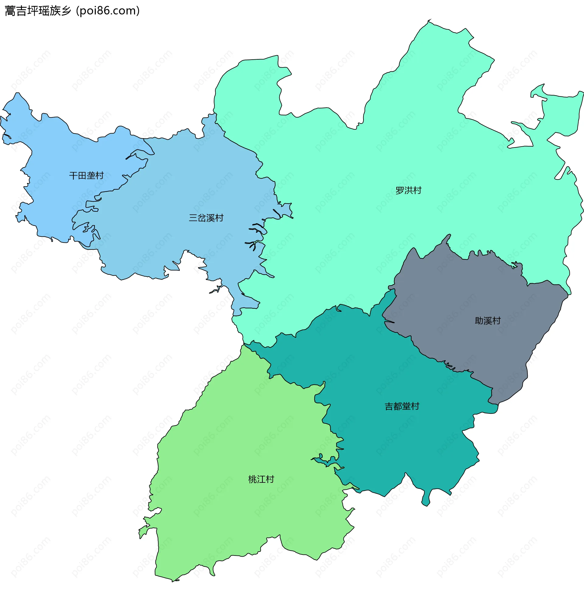 蒿吉坪瑶族乡边界地图(五级行政区划)