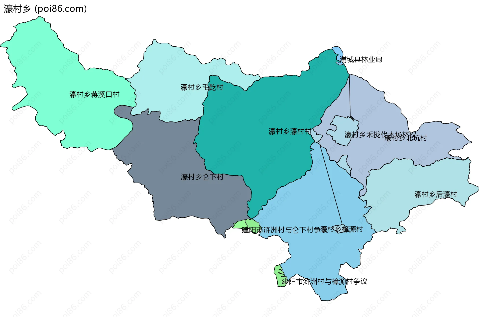 濠村乡边界地图(五级行政区划)