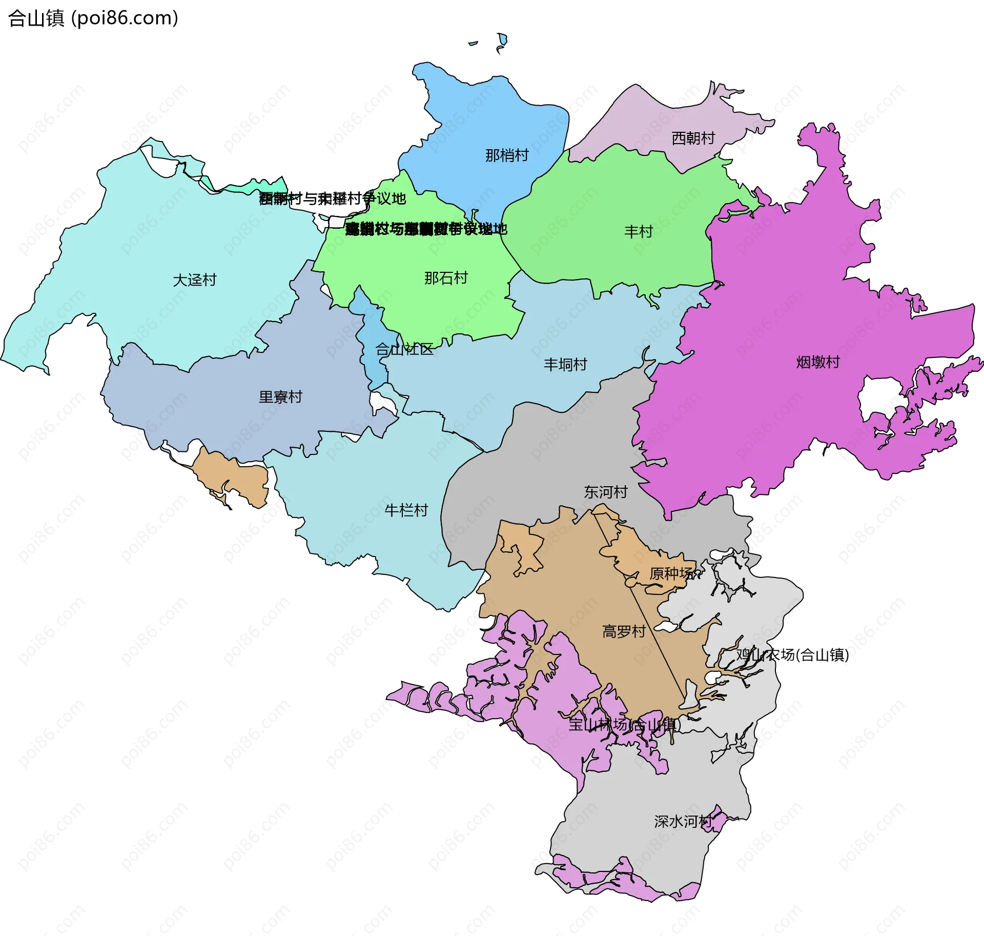 合山镇边界地图(五级行政区划)