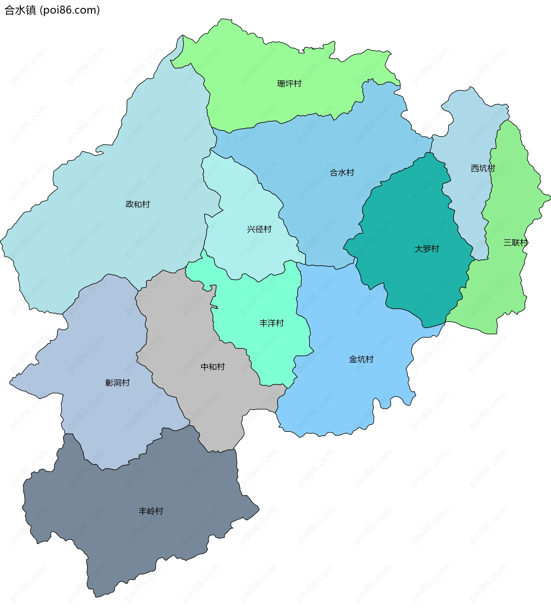 合水镇边界地图(五级行政区划)