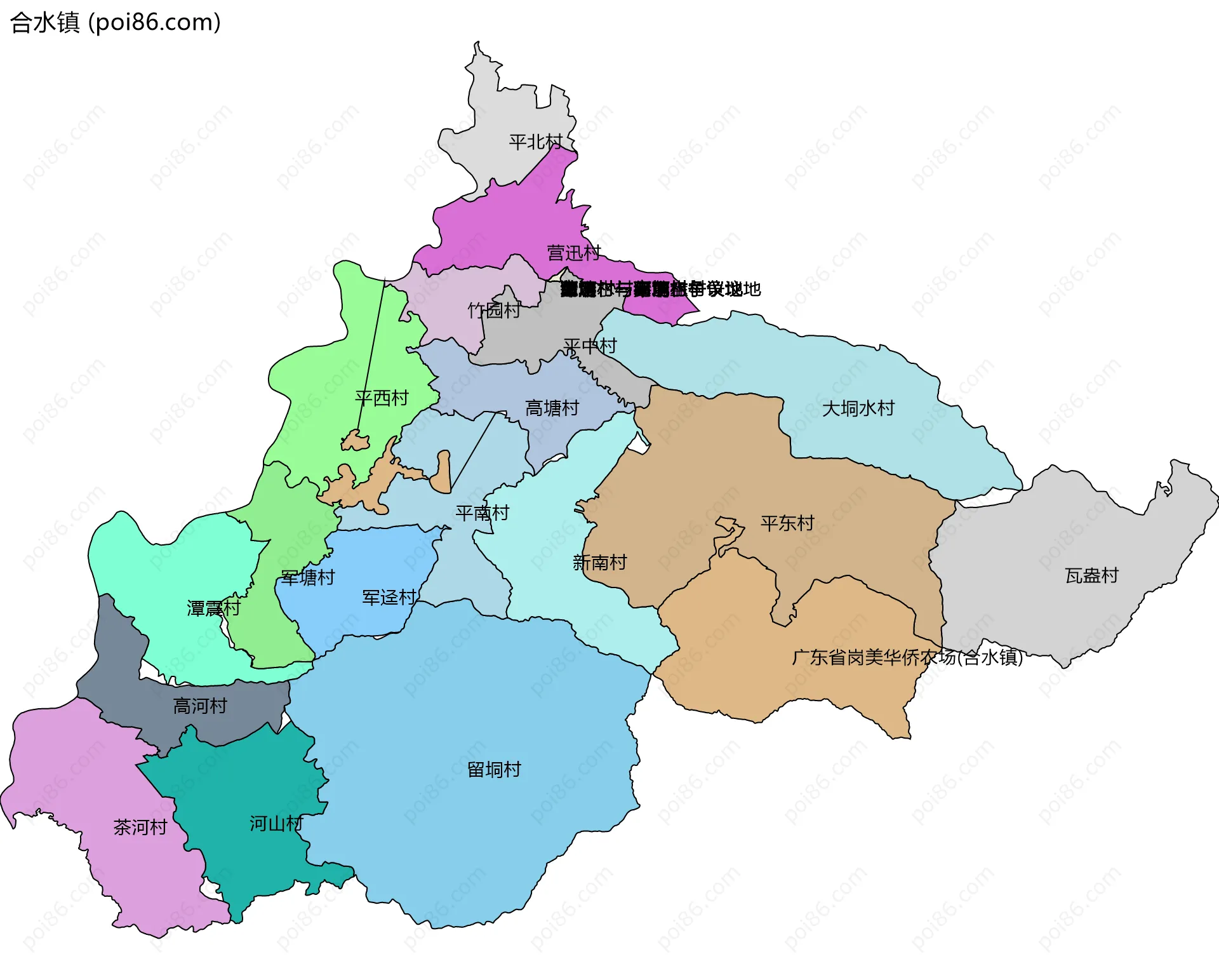 合水镇边界地图(五级行政区划)