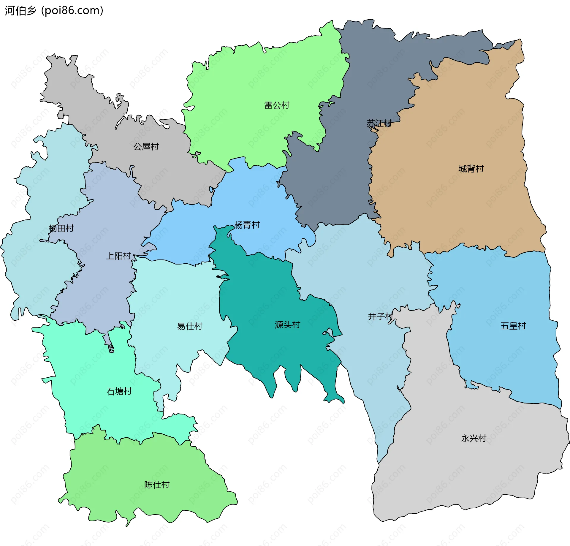 河伯乡边界地图(五级行政区划)