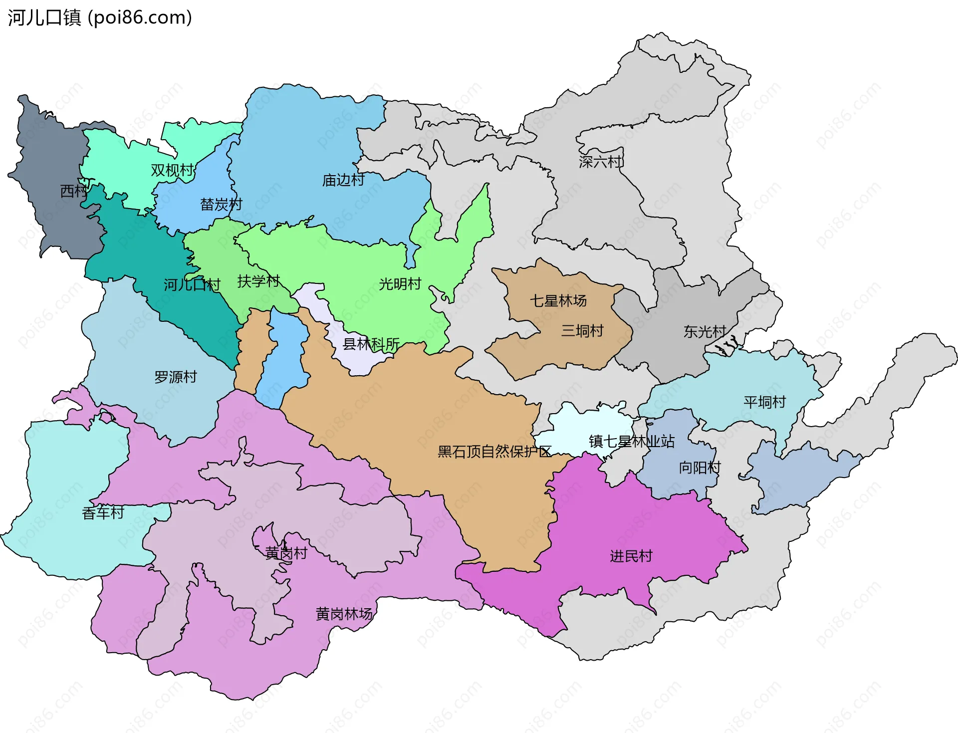 河儿口镇边界地图(五级行政区划)