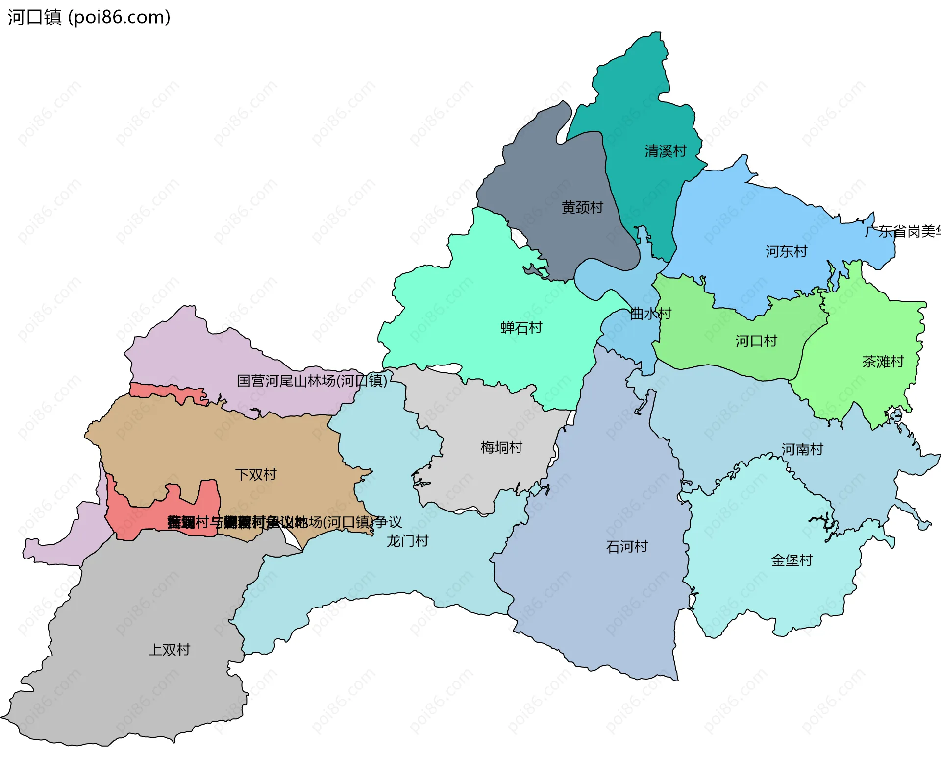 河口镇边界地图(五级行政区划)
