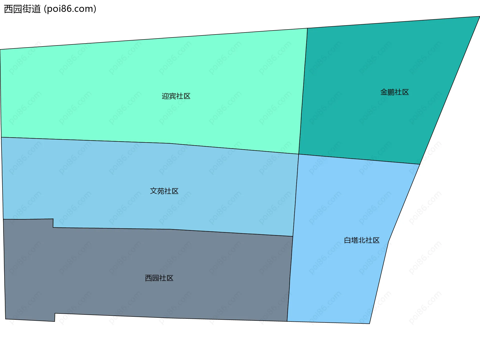 西园街道边界地图(五级行政区划)