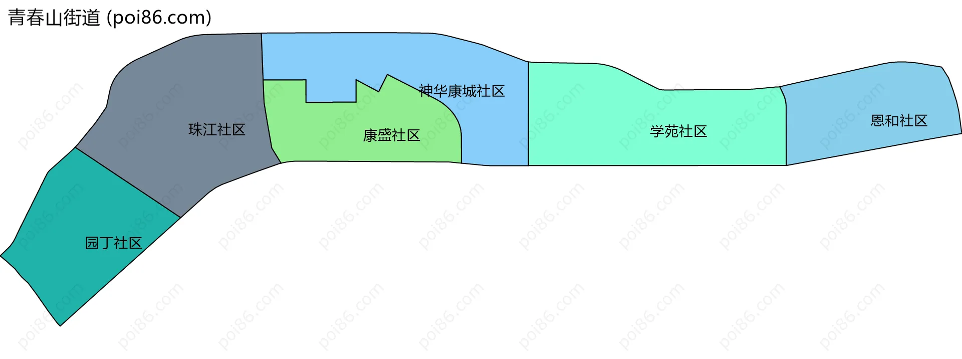 青春山街道边界地图(五级行政区划)