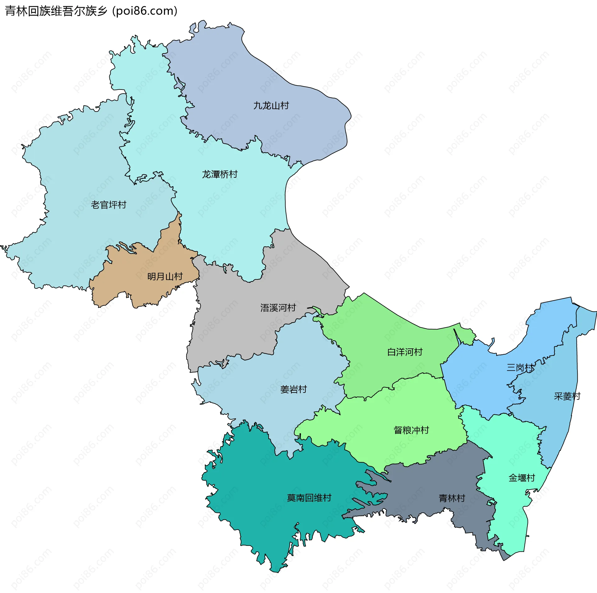 青林回族维吾尔族乡边界地图(五级行政区划)